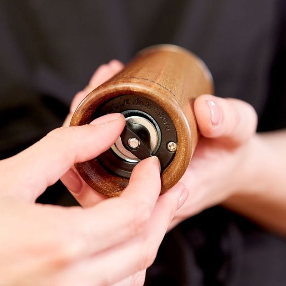 Cole & Mason Marlow Acacia Wood Salt and Pepper Mill Set - Premium Adjustable Grinders for Gourmet Cooking & Dining Table Decor