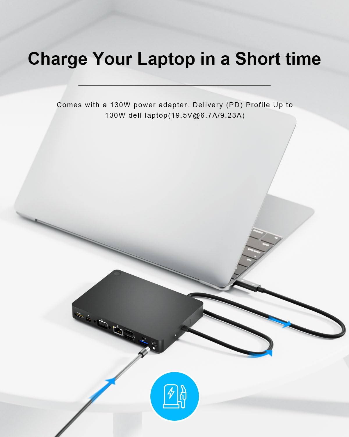 WD15 USB C Docking Station for Dell Laptops - Dual Monitor Support (4K HDMI, MiniDP, VGA) with 5 USB Ports, Audio Jacks - Perfect for Home Office & Multi-Screen Workstations