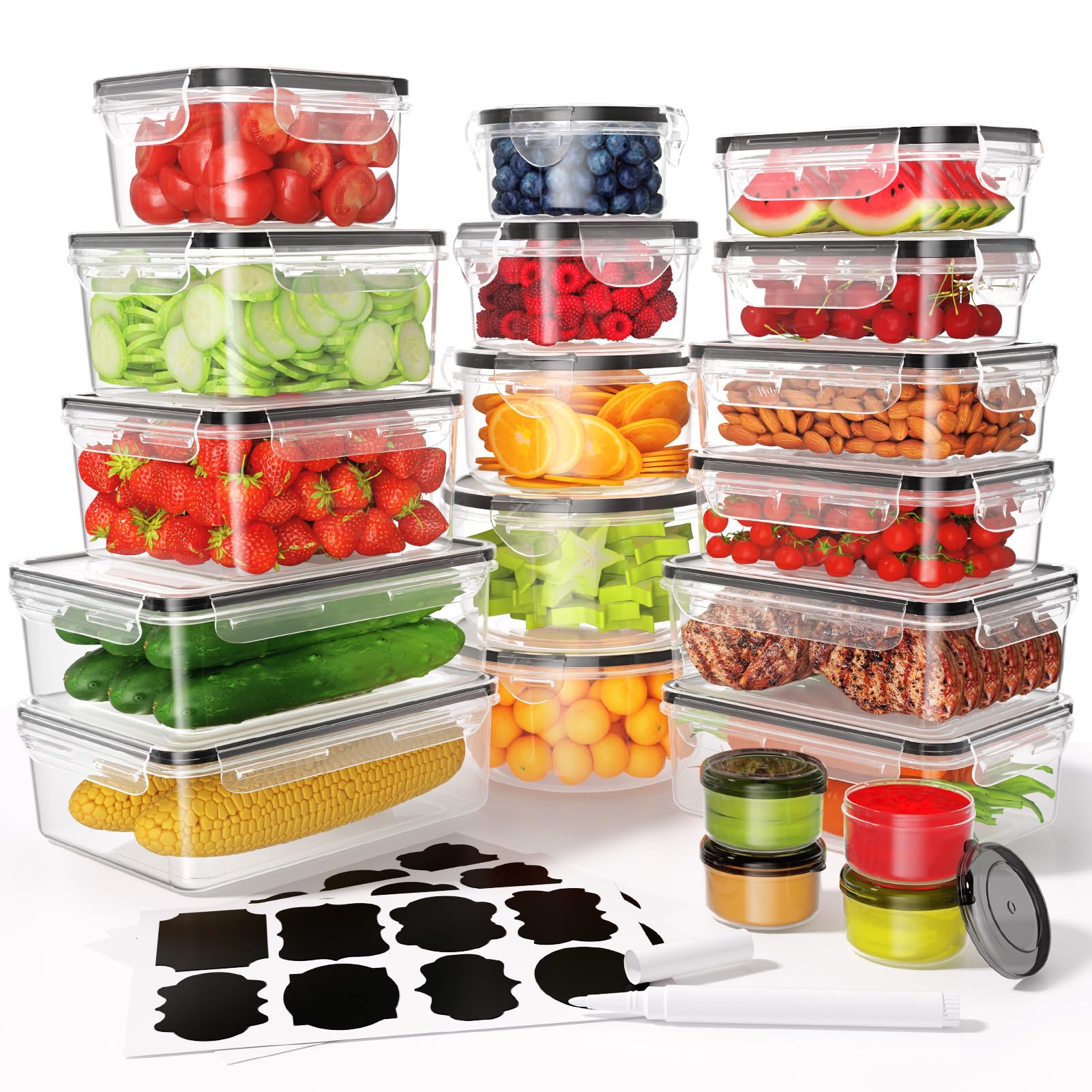 40-Piece Airtight Food Storage Containers Set with Lids (20 Containers + 20 Lids) | BPA-Free Plastic Meal Prep Containers for Kitchen Organization | Leak-Proof Design with Labels & Marker | Perfect for Meal Prepping, Leftovers & Pantry Storage