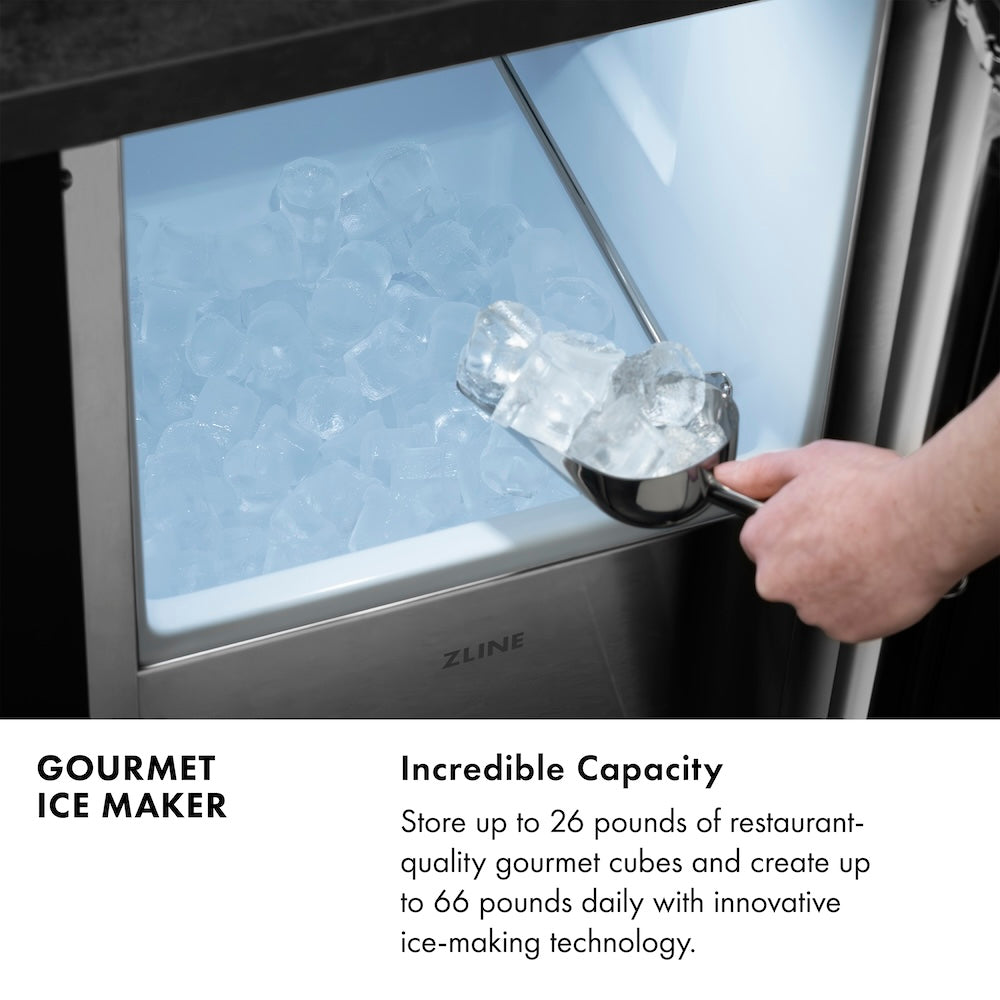 ZLINE 15 Inch Commercial Ice Maker with Drain Pump - Stainless Steel Door Built-in Undercounter Ice Machine for Restaurants, Bars, and Home Kitchens (IGMD ST 15)