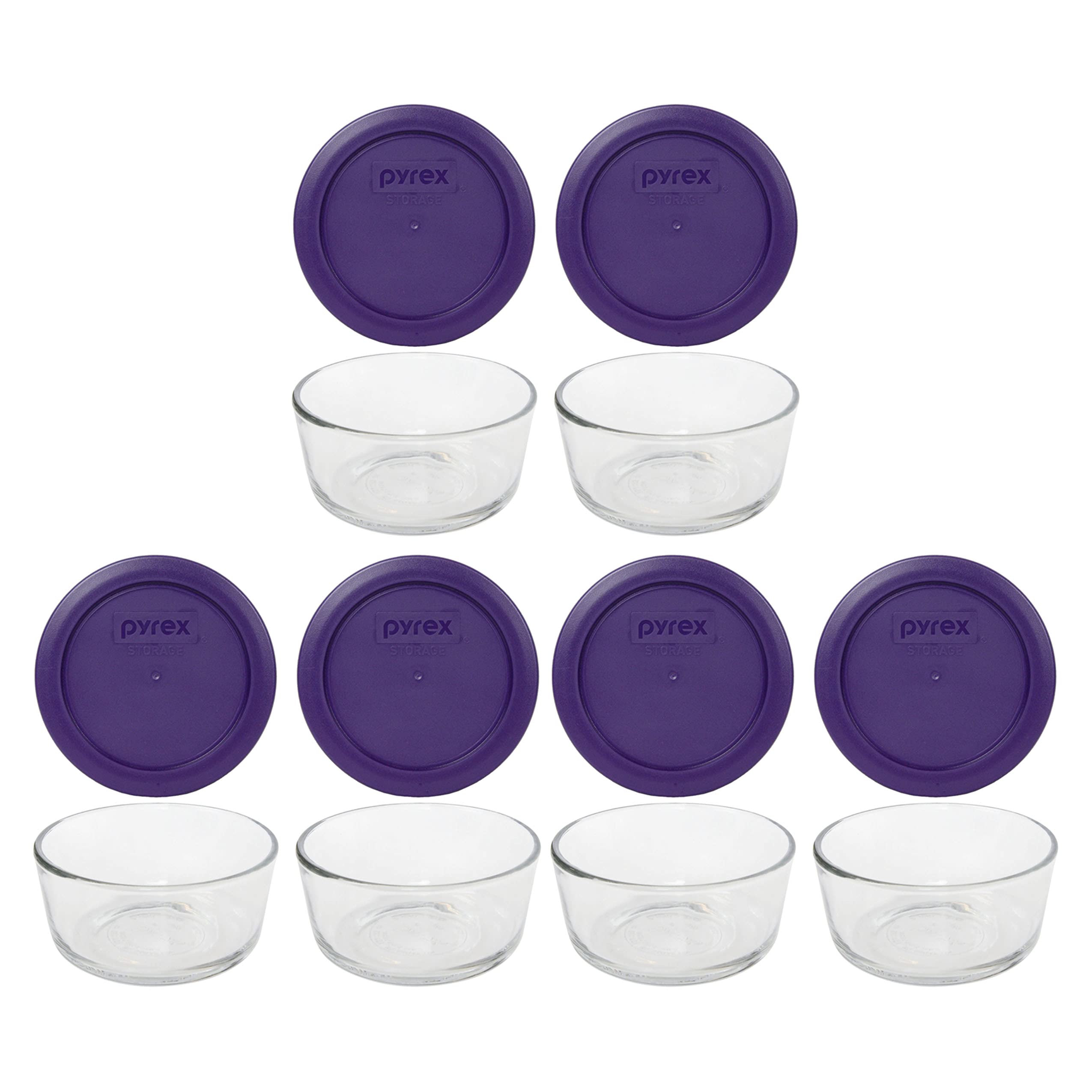 Pyrex 6-Piece Glass Food Storage Set with Purple Lids - Airtight Containers for Meal Prep, Leftovers & Kitchen Organization (Made in USA) - Perfect for Refrigerator, Freezer & Microwave Use