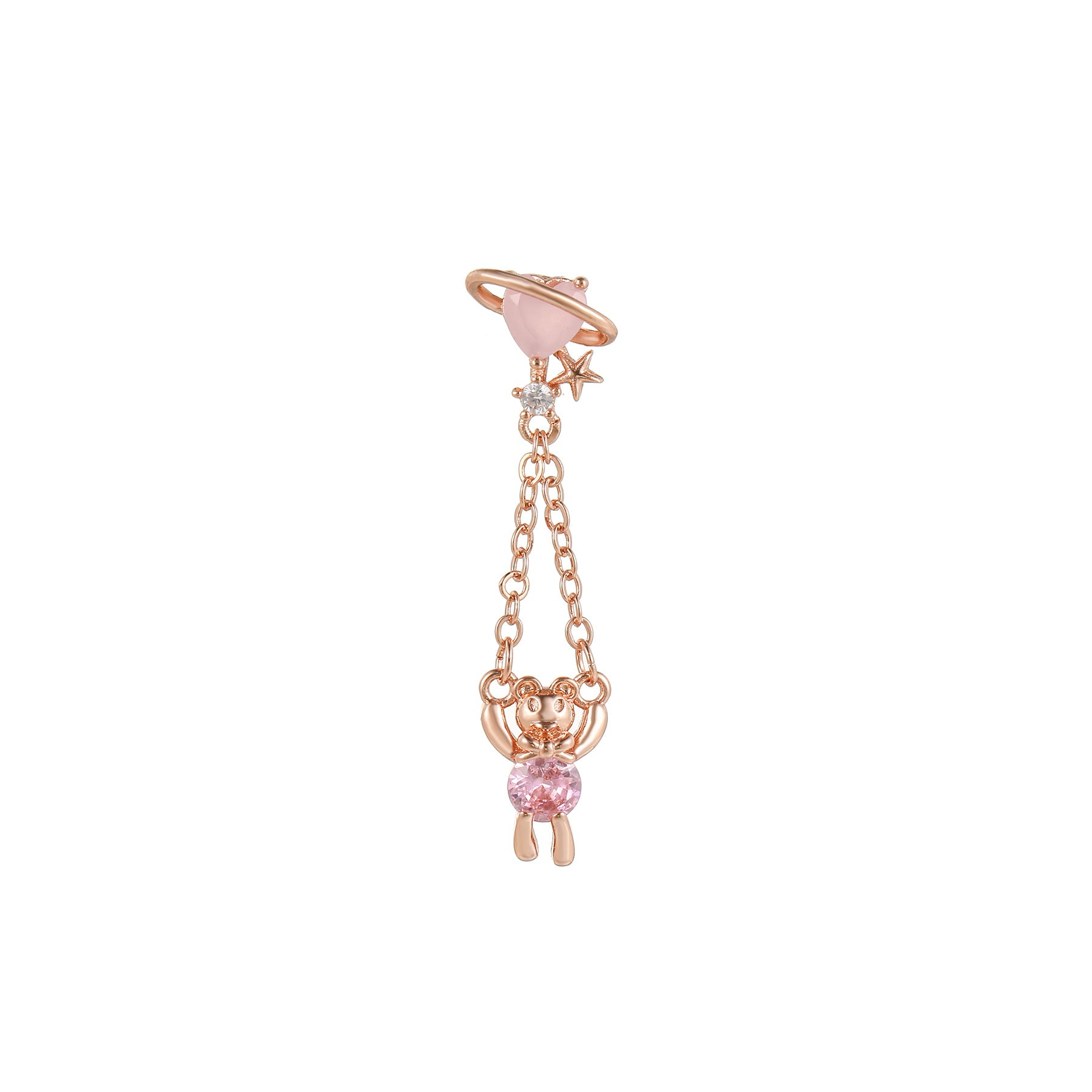20G Teddy Bear Heart Dangle Chain Conch Earring - Surgical Steel Cartilage Piercing Jewelry for Women | Perfect for Everyday Wear, Parties & Gifts