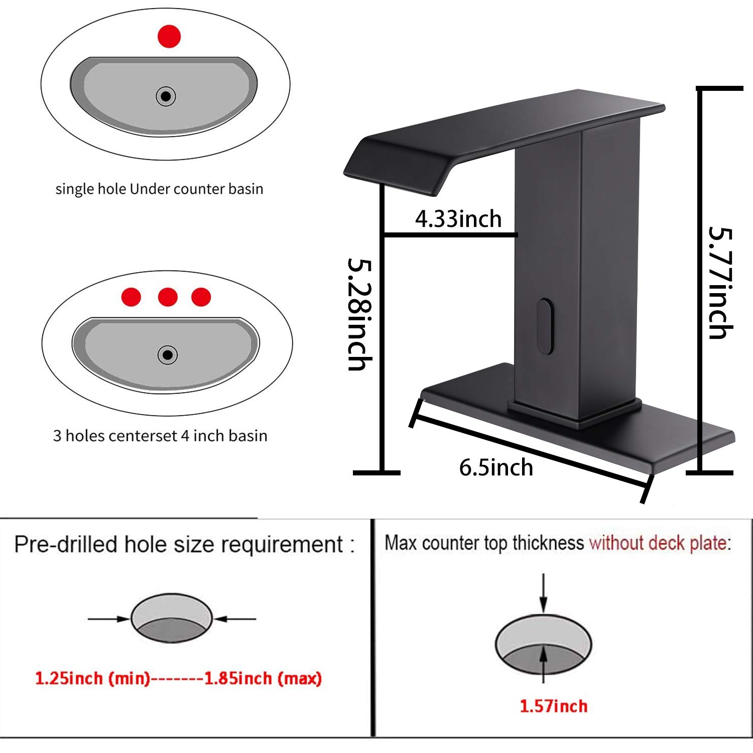 Automatic Sensor Touchless Bathroom Sink Faucet - Hands-Free Waterfall Faucet with Temperature Control & DC Power - Matte Black Vanity Faucet with Hole Cover Plate - Perfect for Modern Homes & Commercial Restrooms