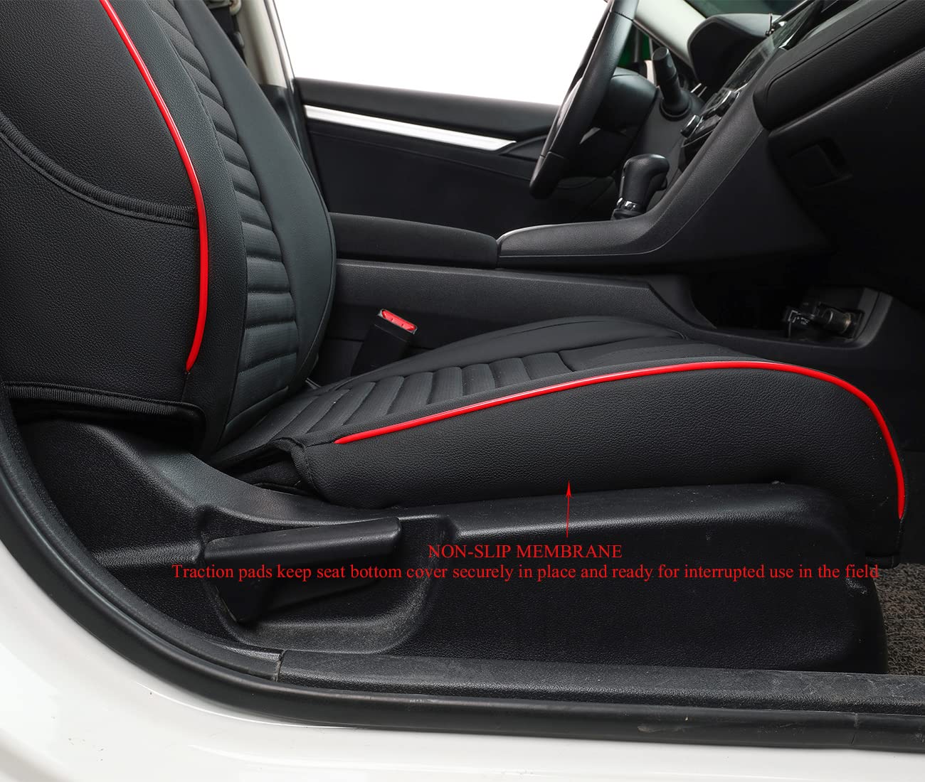 Premium EKR Custom Fit Car Seat Covers Full Set for 2022-2025 Honda Civic Hatchback Sport & 2022-2024 LX Models - Waterproof Leather Seat Protectors with Black & Red Trim - Perfect for Daily Commuting, Road Trips and Car Interior Protection