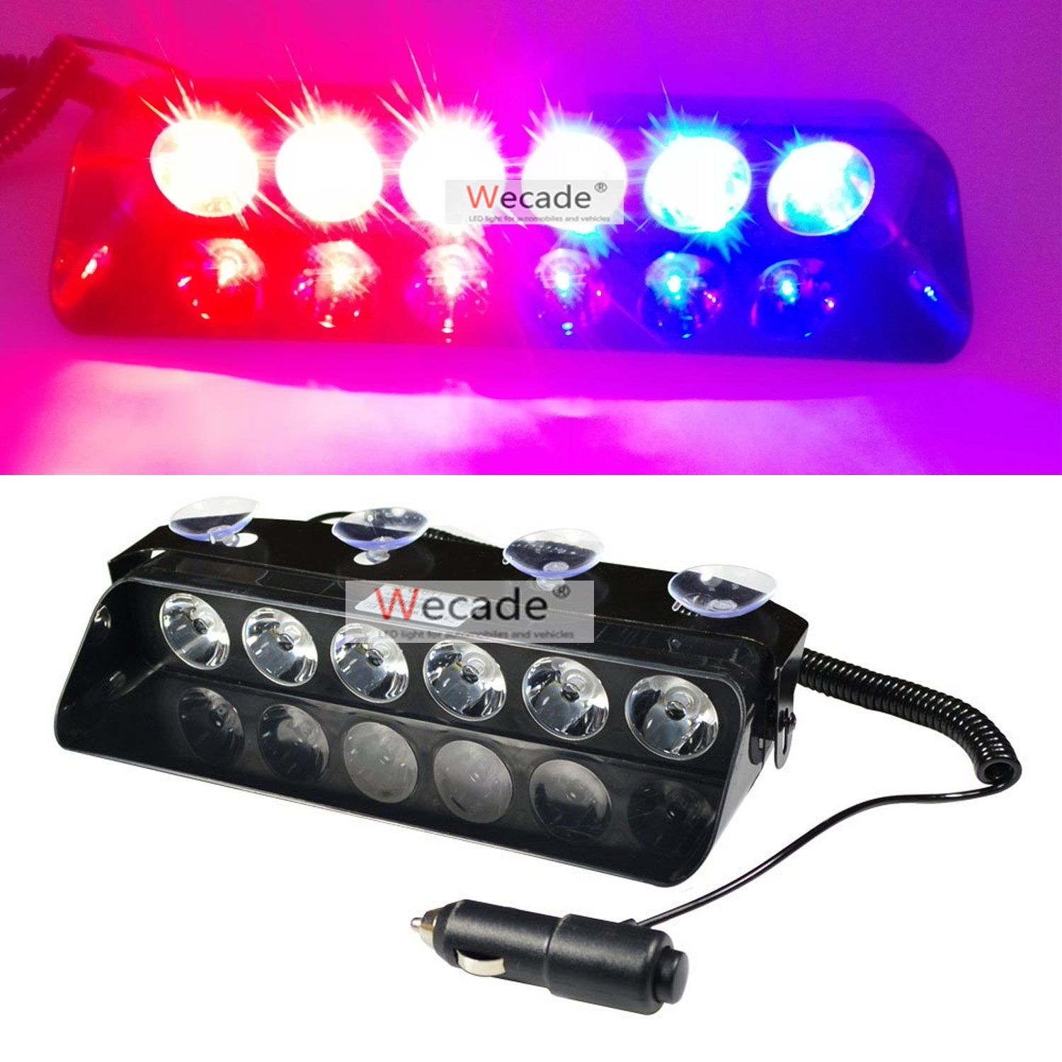 Wecade® 18W High Power 6 LED Police Strobe Light - 16 Flash Patterns, Super Bright Red & Blue Emergency Warning Lights for EMS, Law Enforcement, Security Vehicles & Roadside Safety