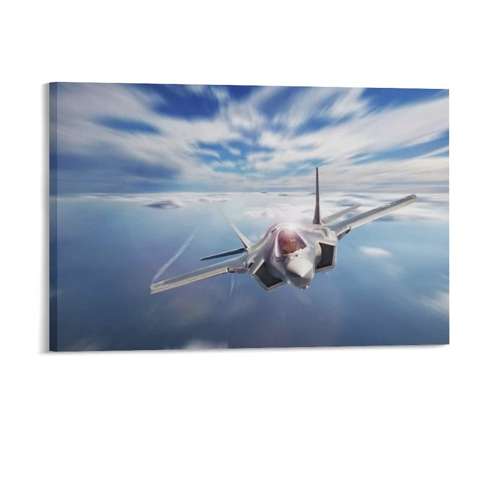F-35 Lightning II Fighter Jet Canvas Wall Art Print - 12x8 Inch (30x20cm) Military Aircraft Poster for Home & Office Decor - Perfect Gift for Aviation Enthusiasts, Living Room & Bedroom Decoration