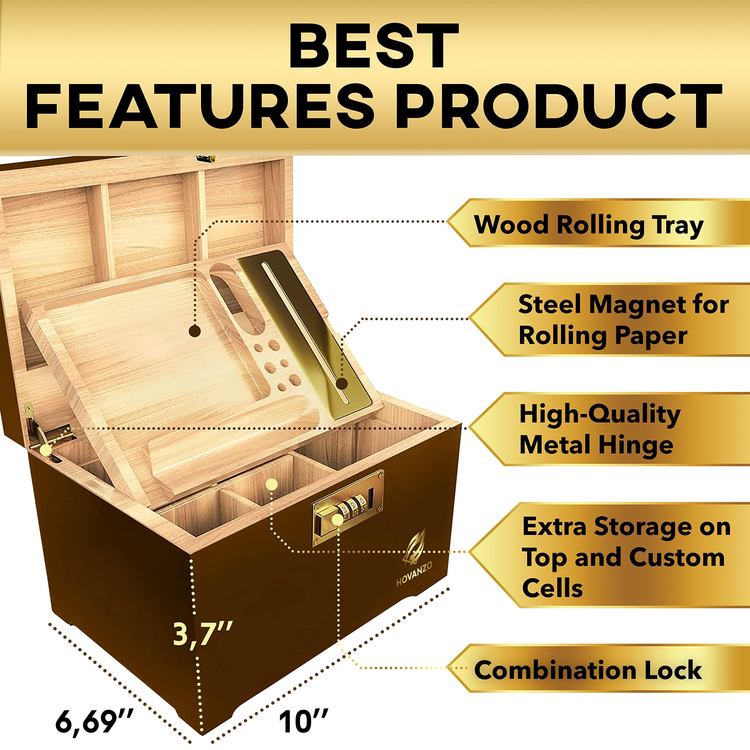 Large Bamboo Storage Box with Airtight Glass Jars & Combination Lock - Decorative Wooden Locking Box with Rolling Tray - Perfect for Kitchen Pantry Organization, Jewelry Storage & Home Decor