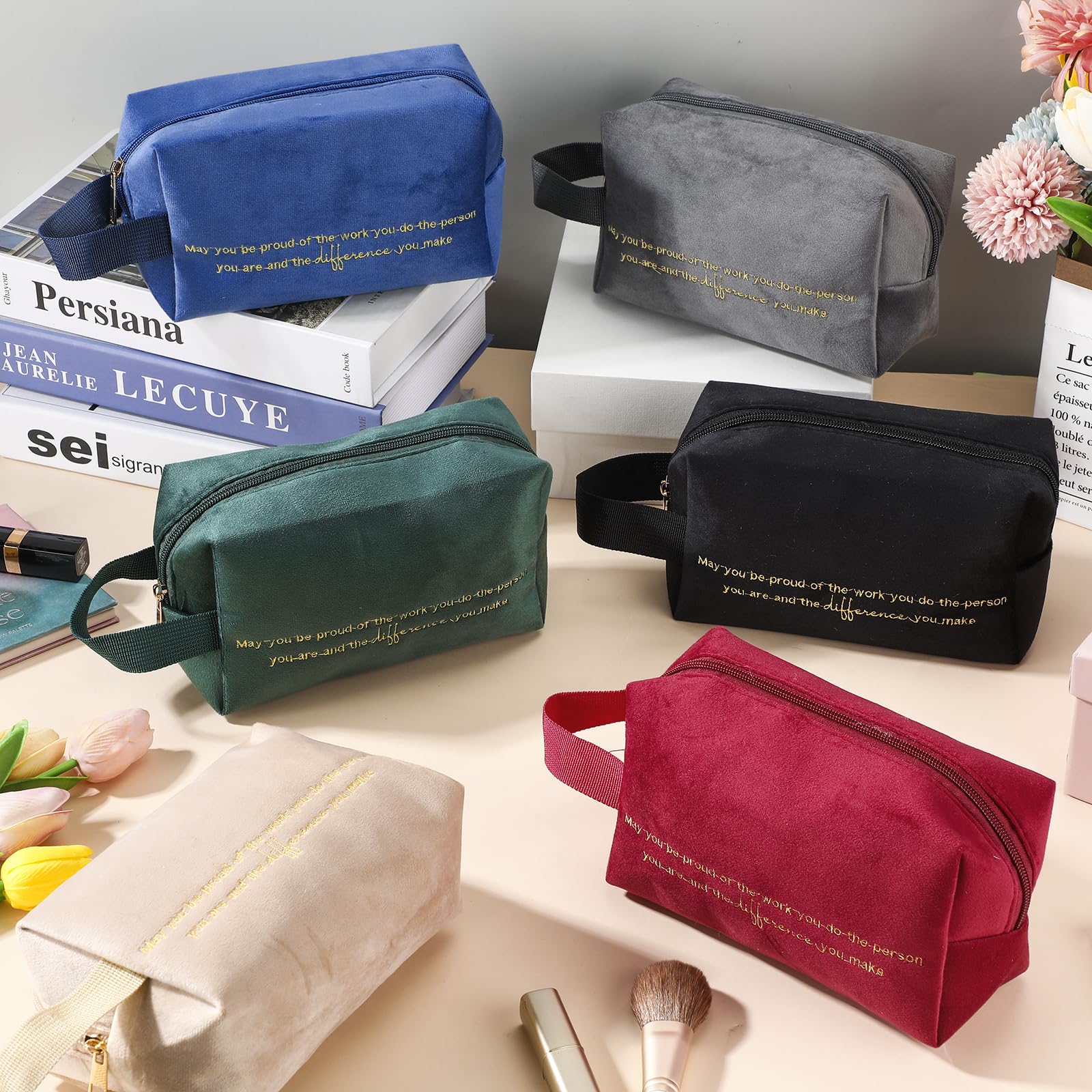 Buryeah 6-Piece Velvet Cosmetic Makeup Bags Set - Inspirational Nurse & Teacher Appreciation Gifts for Graduation, Housekeeping, Travel - Perfect for Women & Men (Proud Sign Design)