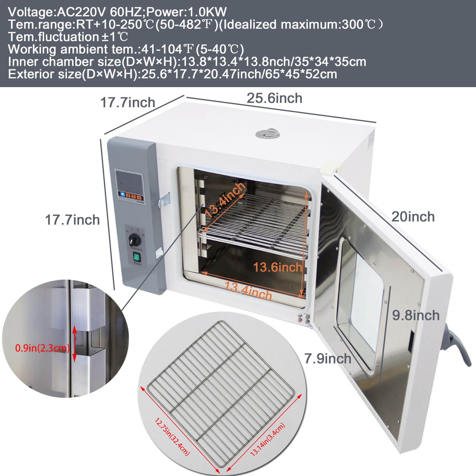 Professional Lab Convection Oven - Digital Forced Air Drying Oven with Adjustable Speed Fan, 1KW Power, 26x18x21 Inch, 220V - Ideal for Laboratory, Industrial Baking, and Material Drying Applications