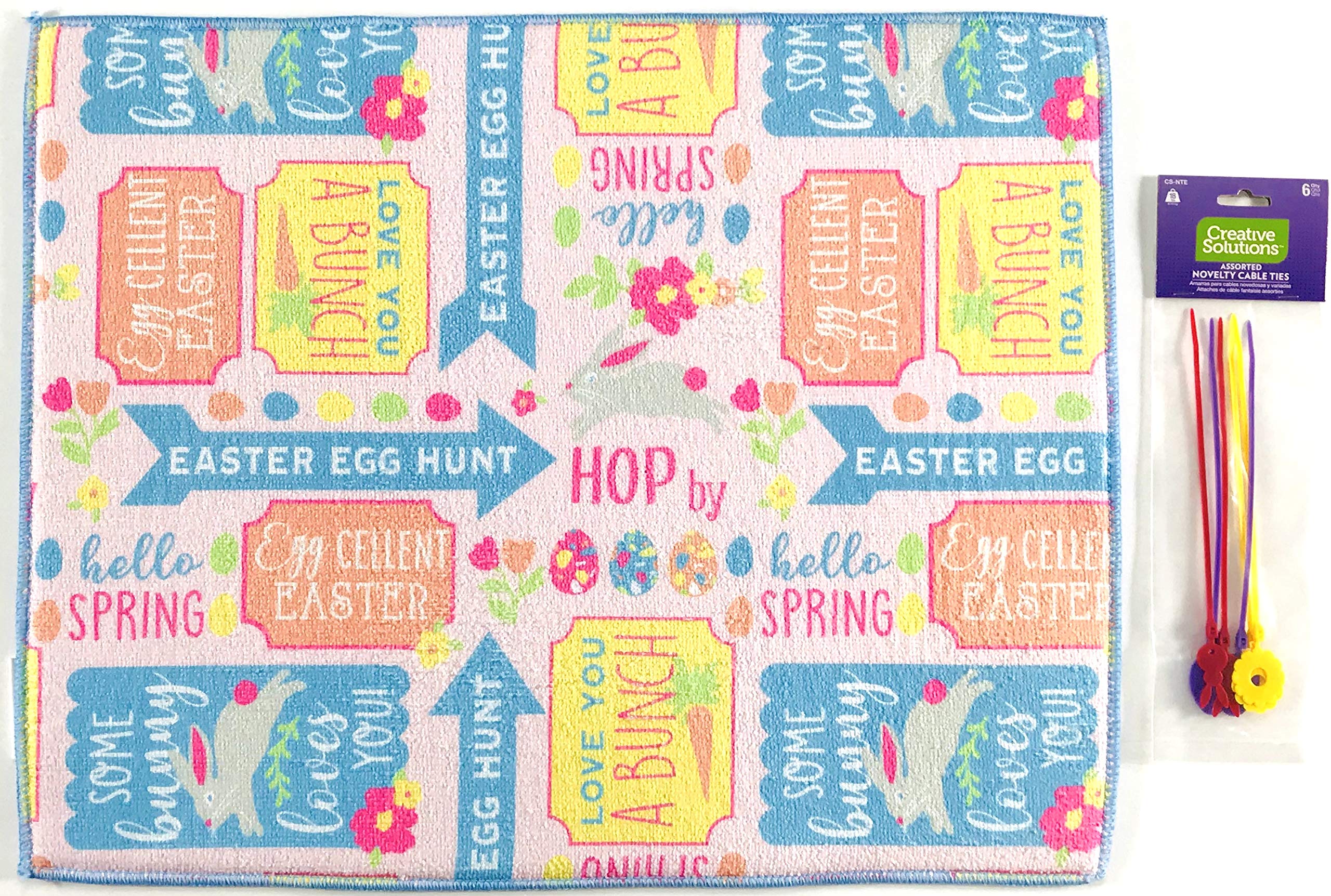 Easter Dish Drying Mat - Cute Patchwork Design with Butterflies, Jelly Beans, Sun & Easter Eggs | Absorbent Kitchen Towel for Holiday Decor & Countertop Protection