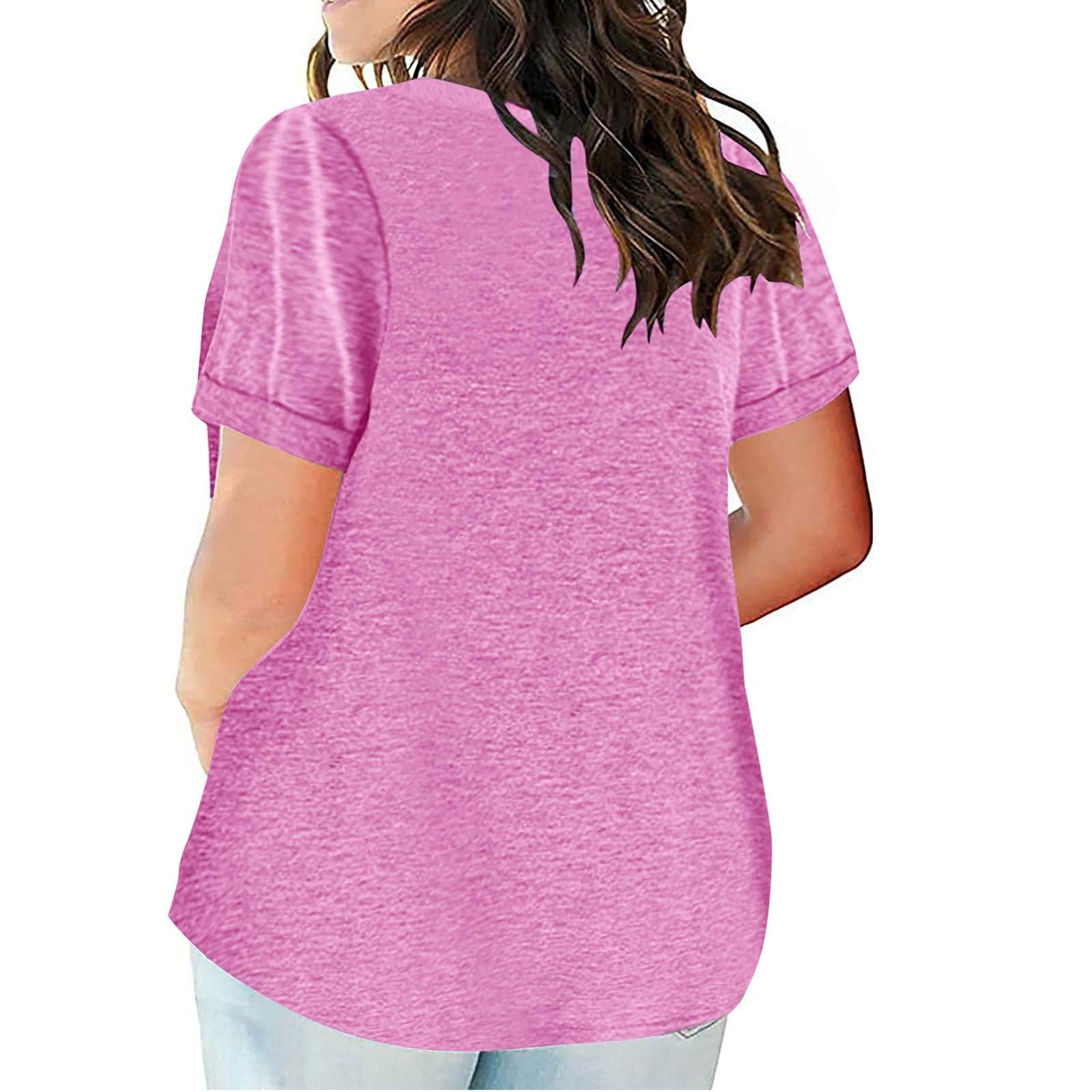Plus Size Women's V-Neck Henley Shirts - Short Sleeve Casual T-Shirts for Summer | Loose Fit Ladies Tops & Blouses for Everyday Wear, Outings & Vacation