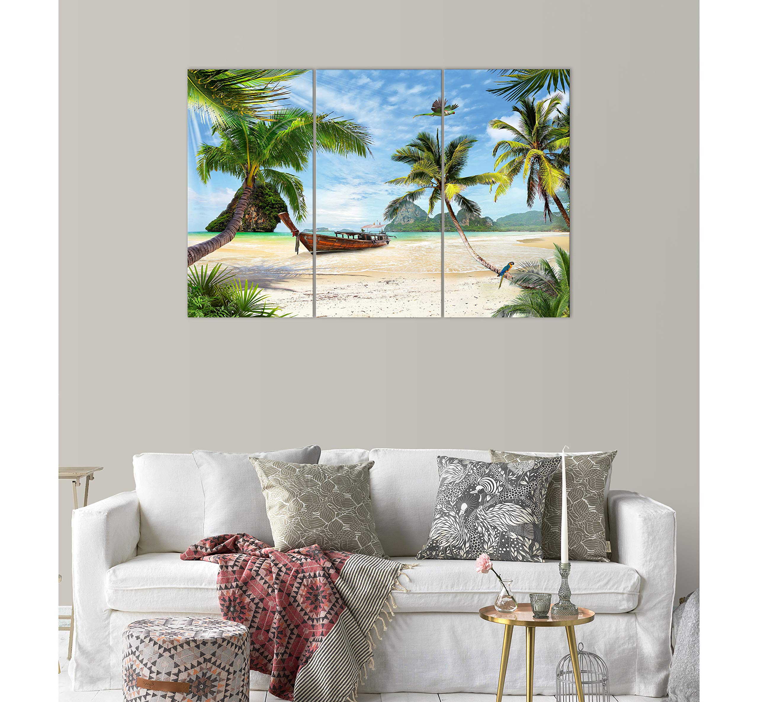 Tropical Palm Tree Wall Art Decor - Modern Beach Coconut Tree Canvas Painting Prints for Living Room, Dining Room, Bedroom | Coastal Home Decor & Beach House Wall Decor
