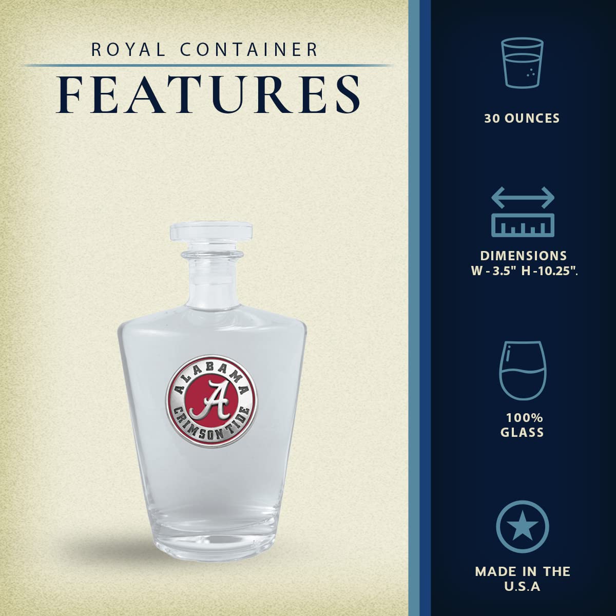Alabama Royal 30 oz Glass Container with Expertly Crafted Pewter Lid - Premium Glass Storage Jar for Coffee, Tea, Spices & Kitchen Organization