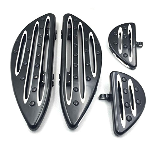 Black CNC Stretched Floorboards for Harley Davidson Touring Road Glide & Road King - Front & Rear Driver/Passenger Foot Pegs - Perfect for Long Rides & Custom Bike Builds