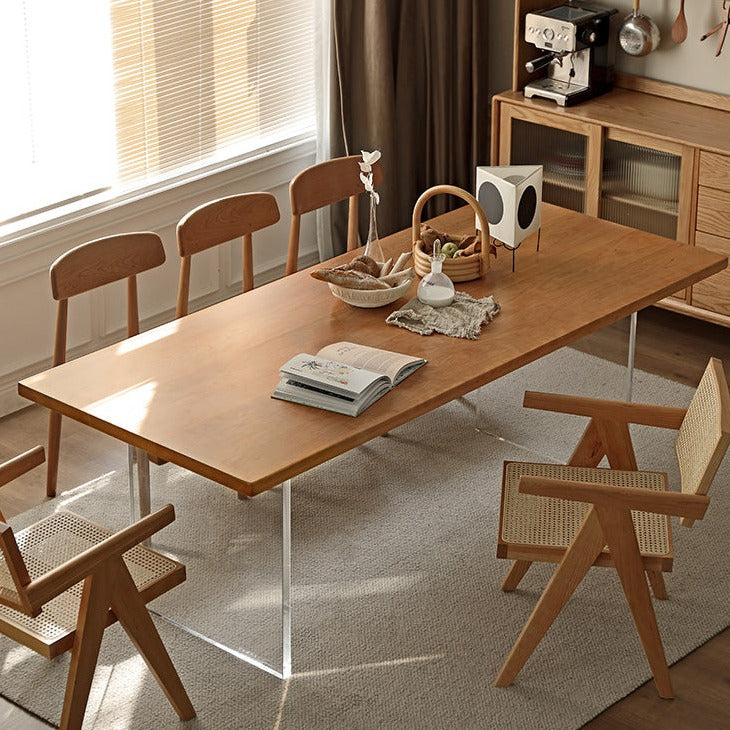 Solid Oak & Cherry Wood Acrylic Suspension Dining Table - Modern Floating Design for Small Spaces, Kitchens & Contemporary Dining Rooms