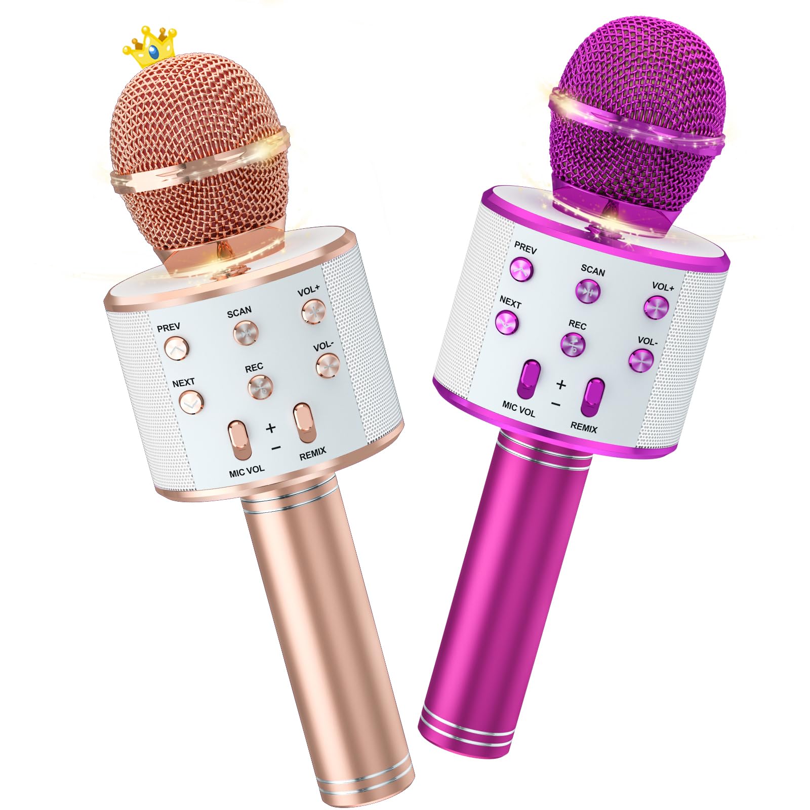 Ankuka Kids Karaoke Microphone 2 Pack - Wireless Bluetooth Singing Microphone for Boys & Girls Ages 4-12, Portable Handheld Mic with Speaker, Rose Gold & Purple - Perfect for Christmas, Birthday Gifts & Home Karaoke Parties