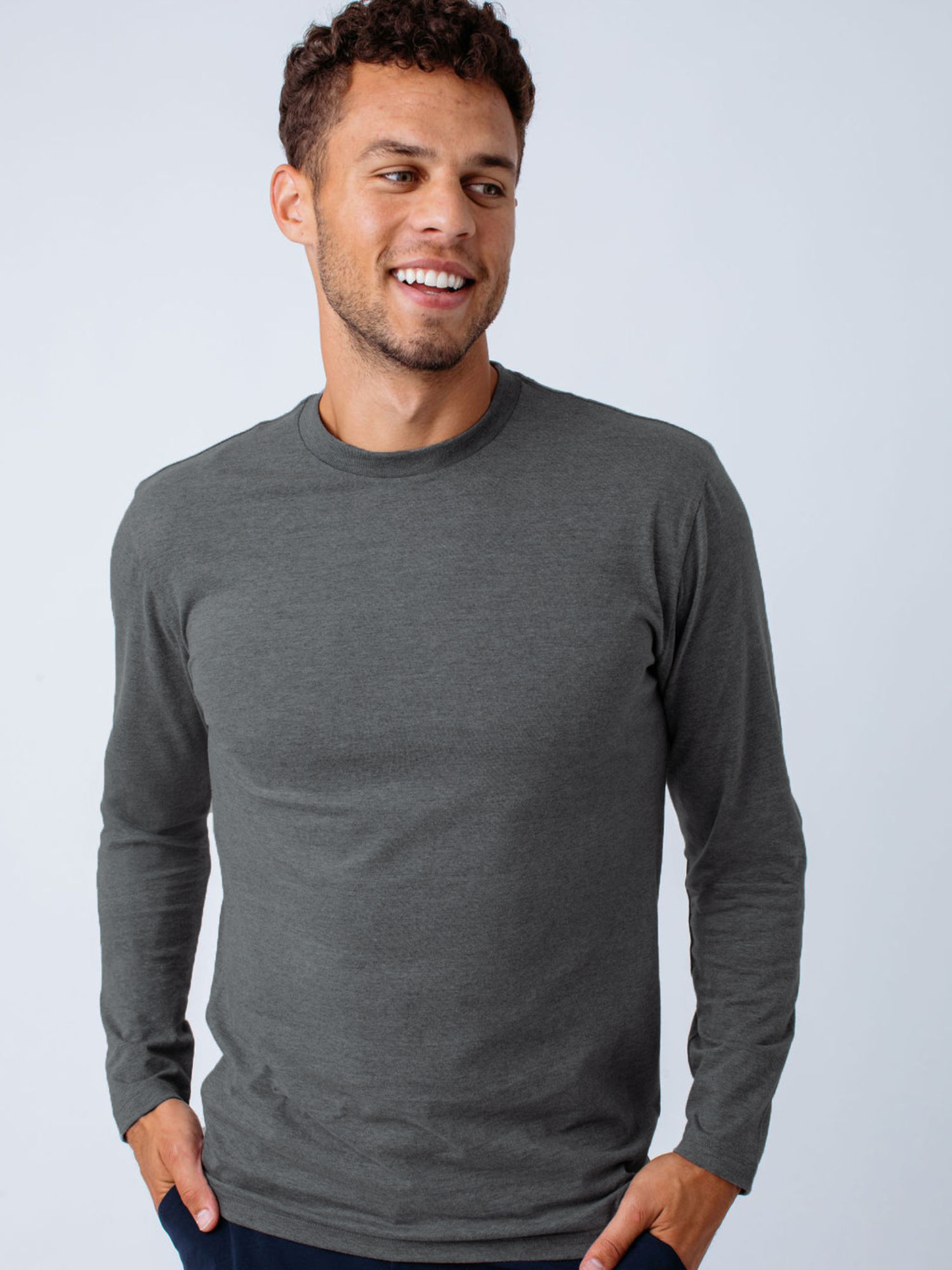 Carbon Grey Long Sleeve Crew Neck T-Shirt for Men - Soft Cotton Casual Shirt - Perfect for Everyday Wear, Work & Outdoor Activities