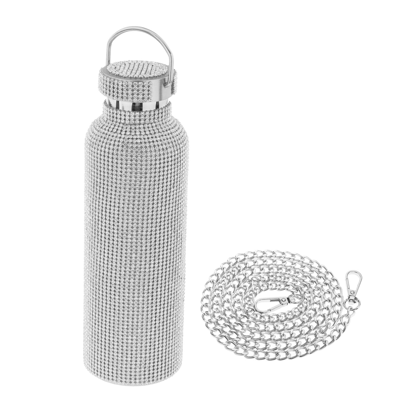 Stainless Steel Insulated Water Bottle with Chain - Glitter Diamond-Encrusted Refillable 750ML Milk Mug for Women | Perfect for Outdoor Activities, Gym, Hiking & Travel