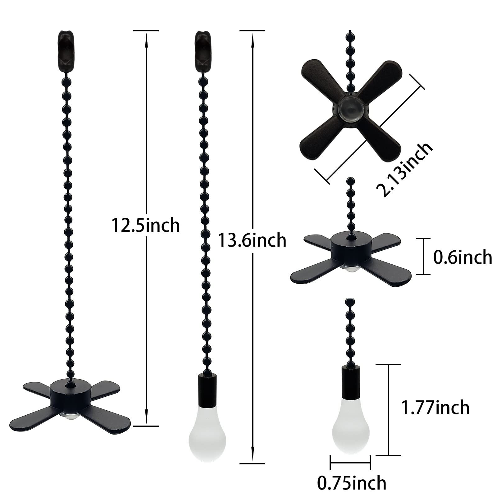 12 Inch Ceiling Fan Pull Chain with Decorative 3mm Frosted Light Bulb & Cord Extender - ORB Finish for Mounted Ceiling Fans & Light Fixtures - Perfect for Bedroom, Living Room and Home Decor