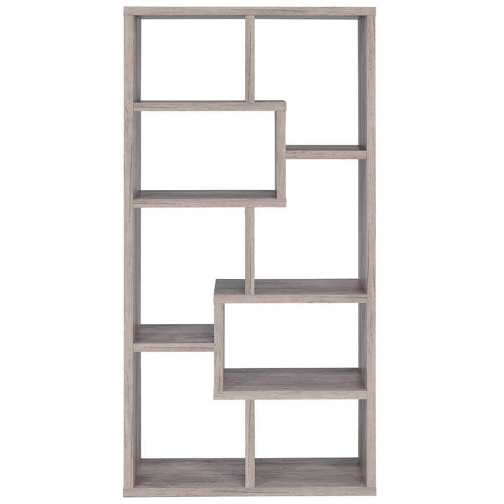 Gray Asymmetrical Driftwood Bookcase Set - 2 Piece Modern Bookshelf for Living Room, Bedroom & Office - Home Square Wooden Storage Shelves for Books & Decor