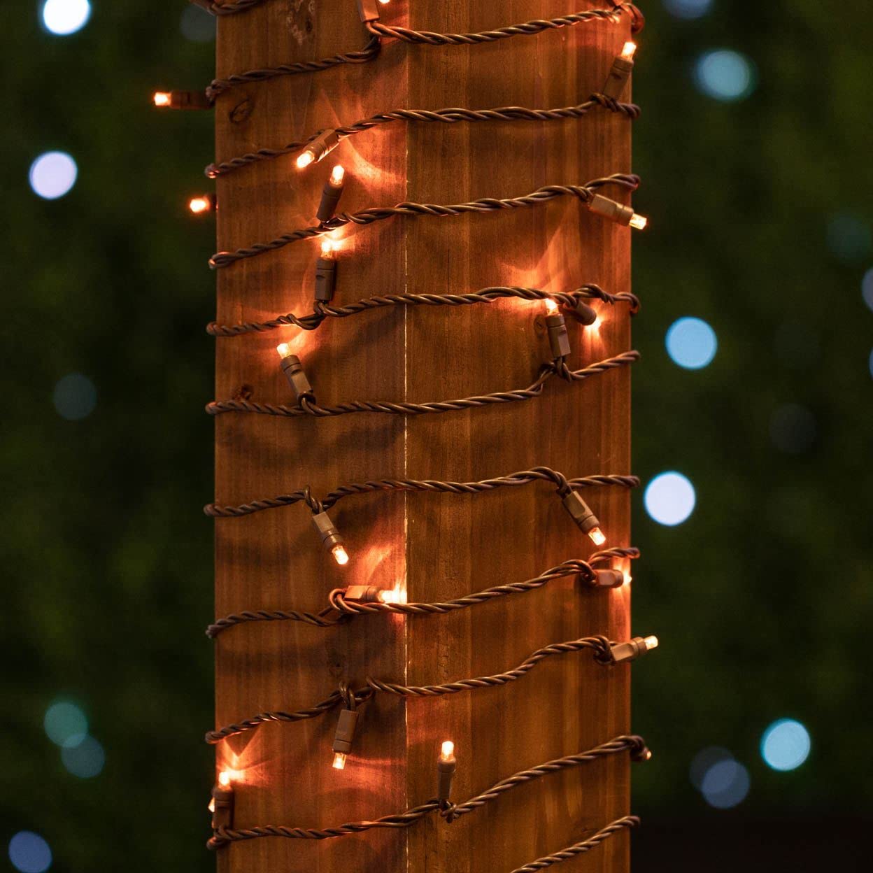 50 LED Mini Christmas Lights - Outdoor String Lights with Amber Bulbs & Brown Wire (25 Feet) - Perfect for Holiday Decor, Patio Parties, and Backyard Lighting