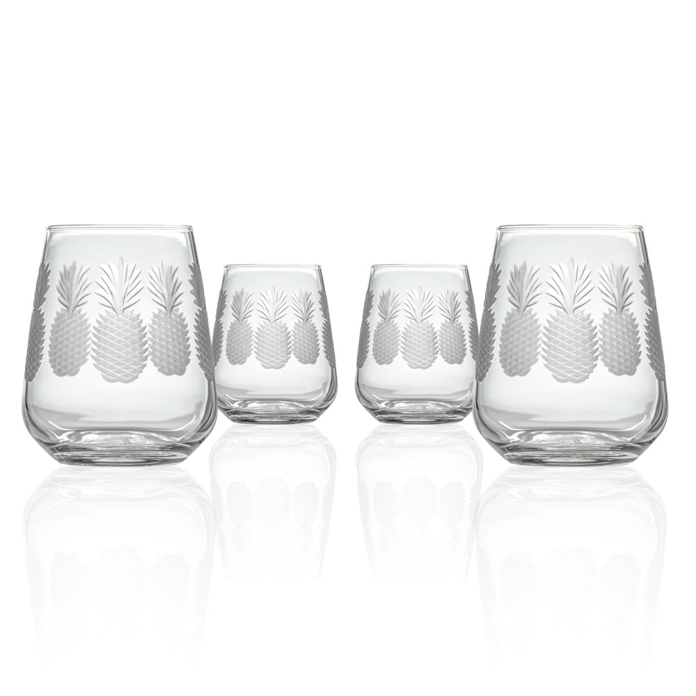 Fresh Pineapple Stemless Wine Tumbler Set of 4 - 15.75oz Insulated Stainless Steel Cups for Chilled Cocktails, Iced Coffee & Summer Drinks - Perfect for Pool Parties, BBQs & Outdoor Entertaining