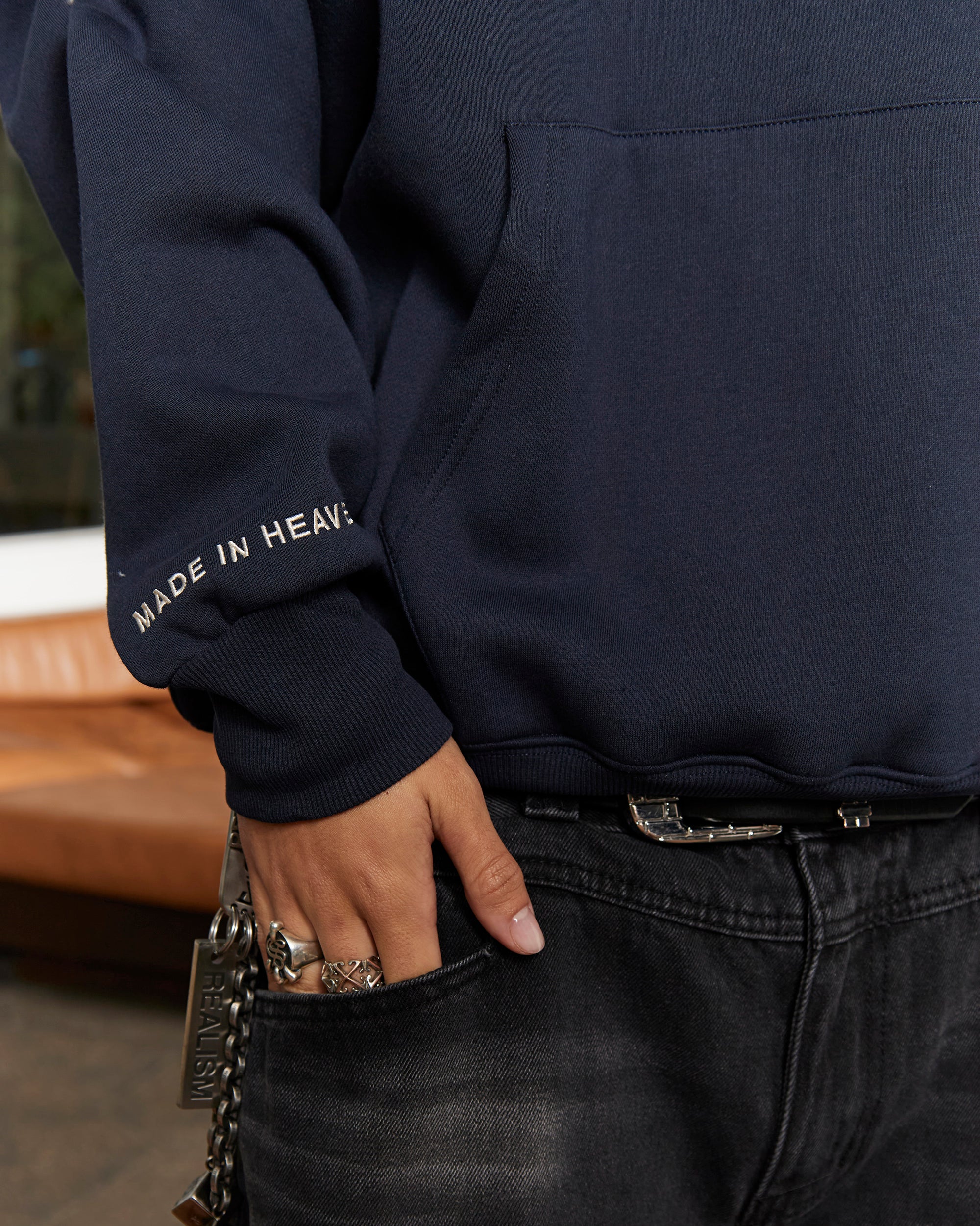 SSS Realism Heaven Logo Hoodie - Marine Blue Pullover for Men & Women | Streetwear Fashion, Casual Wear, Gym & Outdoor Activities