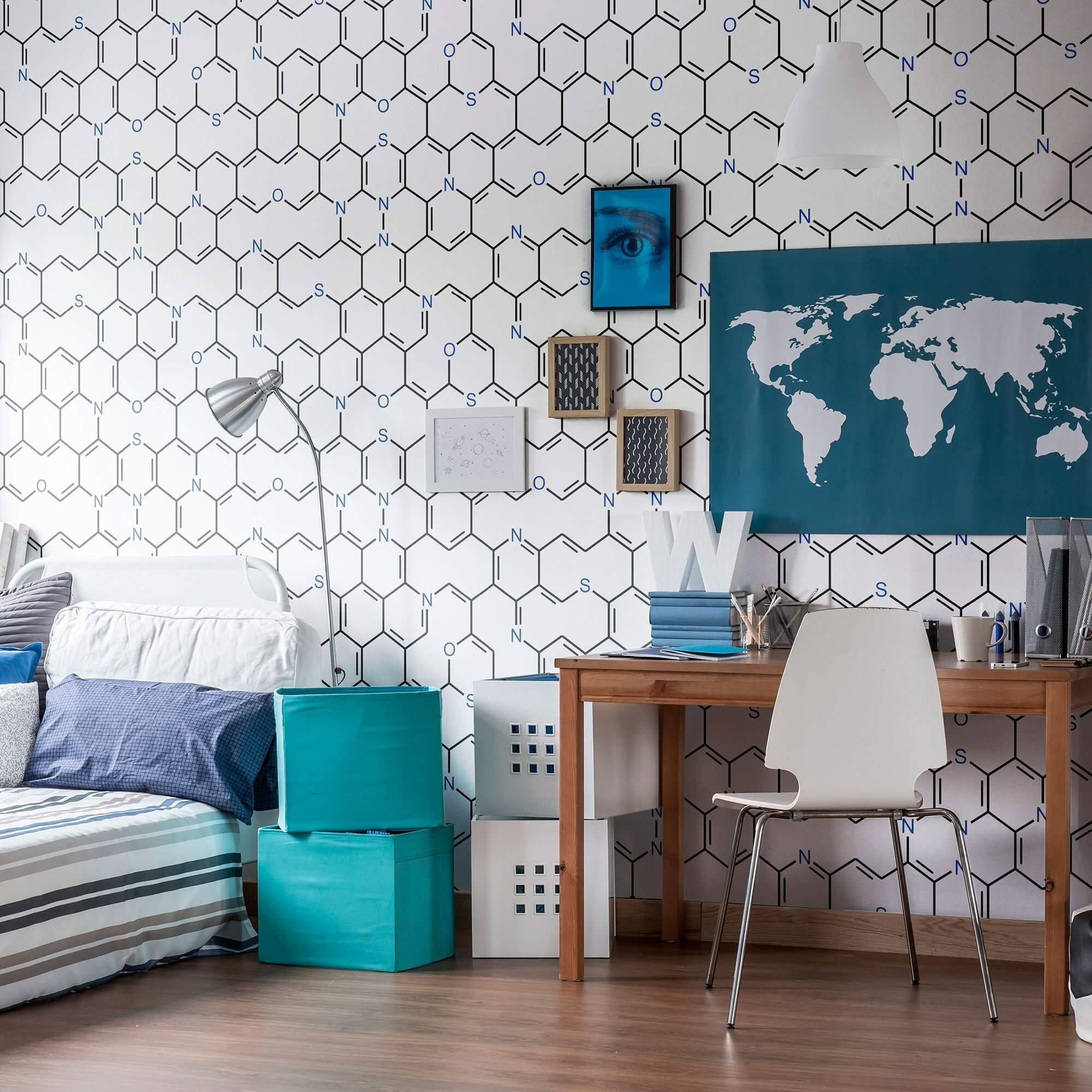 White and Black Chemistry Themed Peel and Stick Removable Wallpaper - Self-Adhesive Decorative Wall Covering for Home, Office, or Classroom Decor