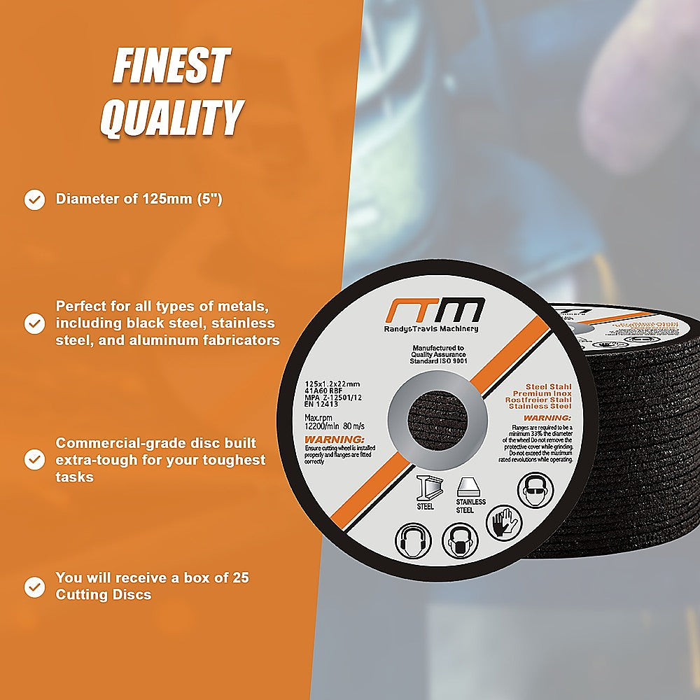 125mm 5-Inch Cutting Disc Wheel for Angle Grinder - 25 Pack - High-Speed Metal & Stainless Steel Cutting - Perfect for DIY Projects, Construction, and Metal Fabrication