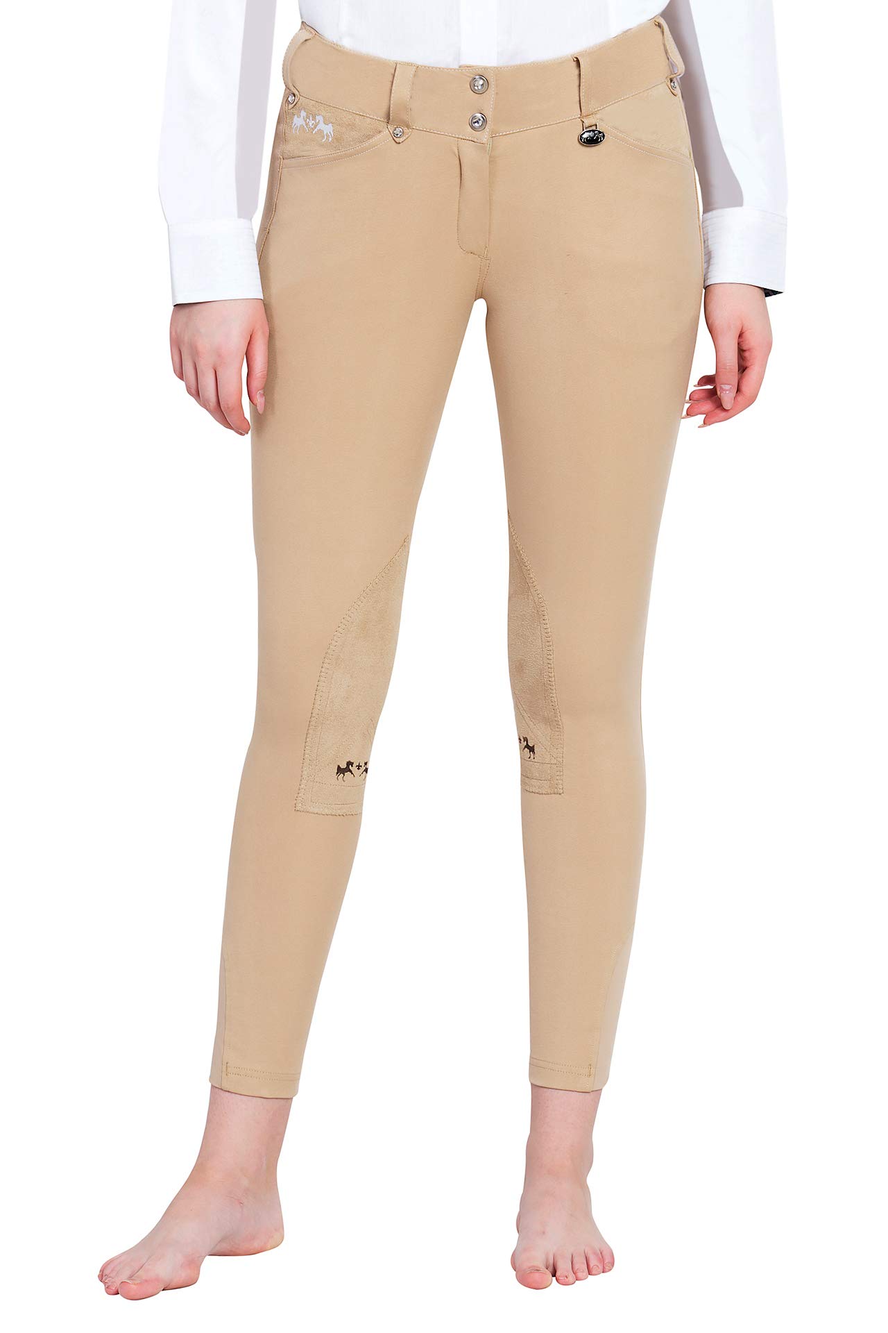 Equine Couture Ladies Blakely Knee Patch Breeches with Contrast Saddle Stitch - Comfortable Equestrian Riding Pants for Women - Perfect for Horseback Riding, Dressage & Show Jumping