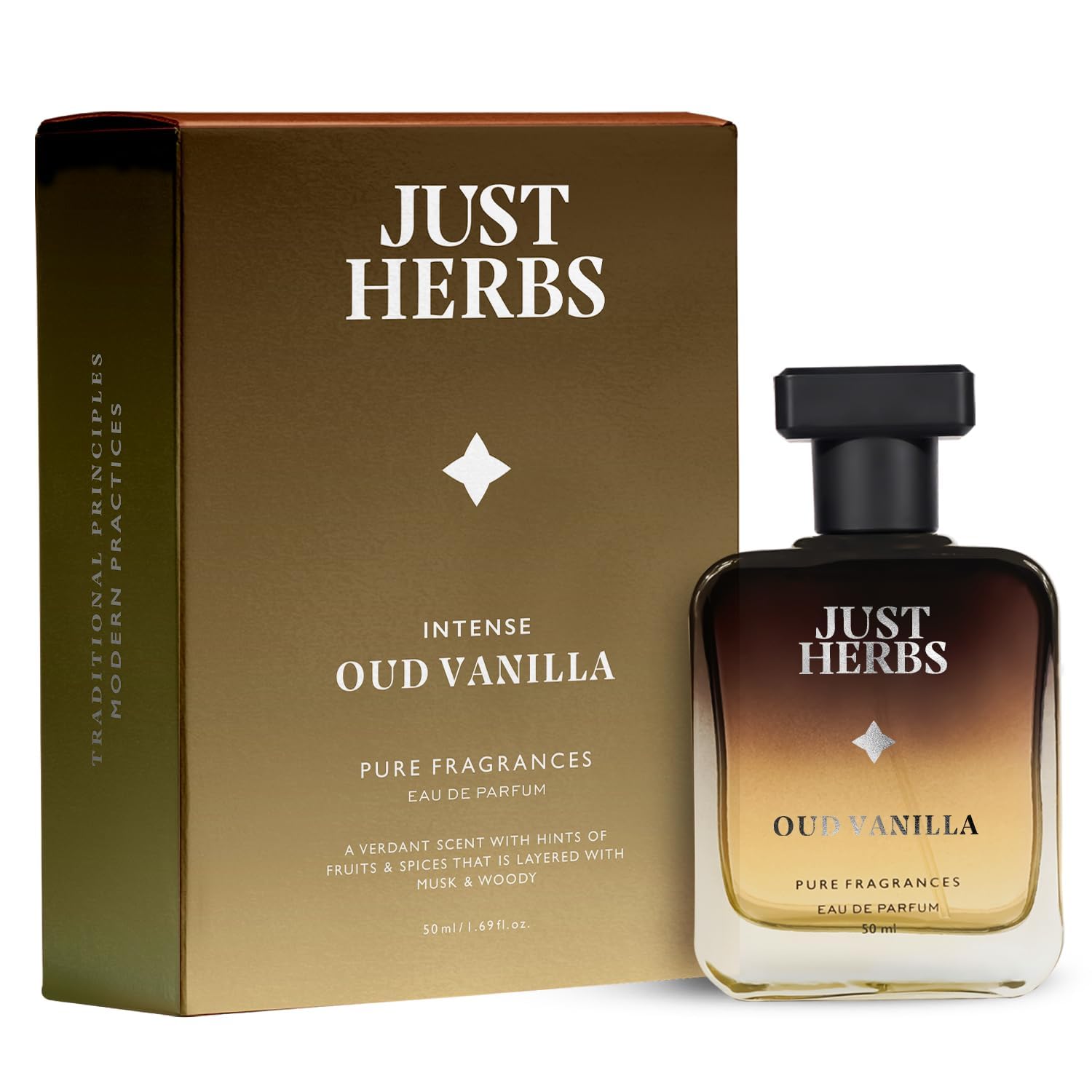 Just Herbs Intense Oud Vanilla EDP Perfume for Men - Long Lasting Fragrance, 50ml | Premium Vanilla & Oud Scent for Date Night, Office & Special Occasions