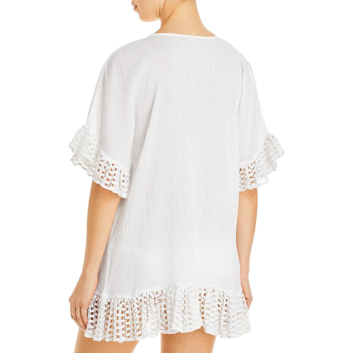 Women's Sheer Knee-Length Dress Swim Cover-Up - White M | Beachwear, Poolside Cover, Summer Vacation Outfit, Resort Wear