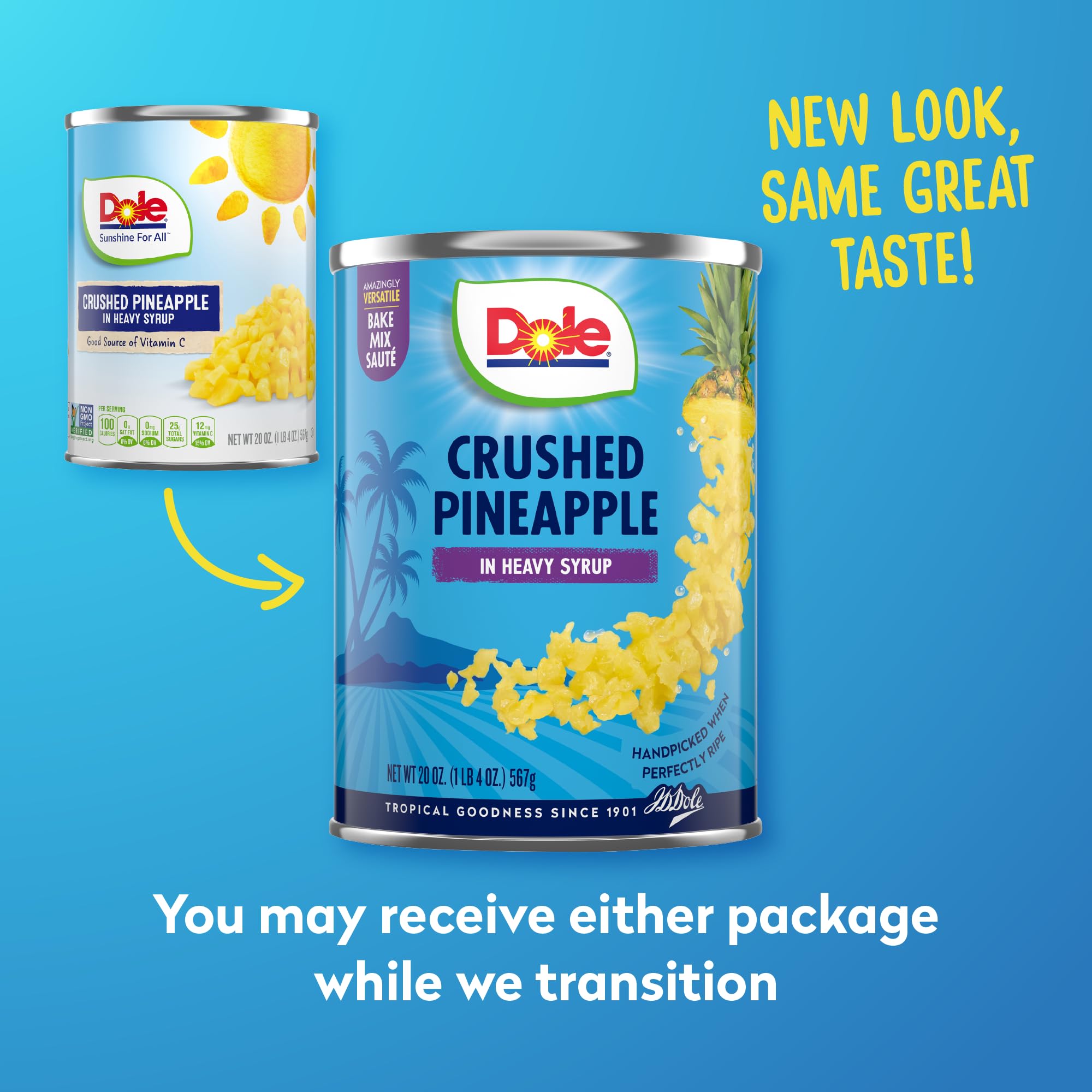 Dole Canned Crushed Pineapple in Heavy Syrup - Gluten Free, 20 Oz (Pack of 12) | Pantry Staple for Baking, Smoothies & Desserts | Packaging May Vary