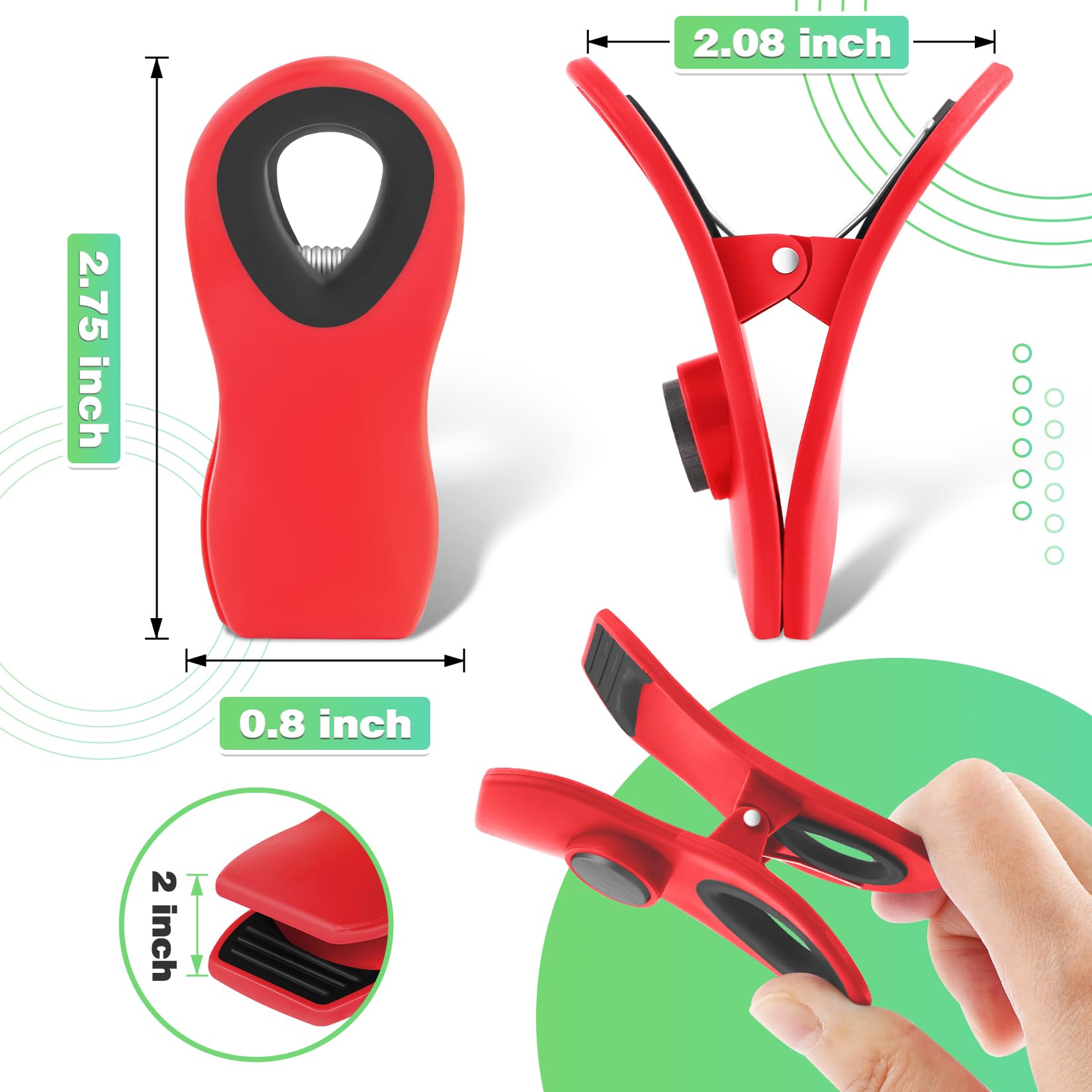 12 Pack Magnetic Food Bag Clips for Kitchen & Refrigerator - Strong Plastic Storage Clips for Chips, Snacks & Sealed Packages (Red) - Perfect for Pantry Organization & Food Freshness