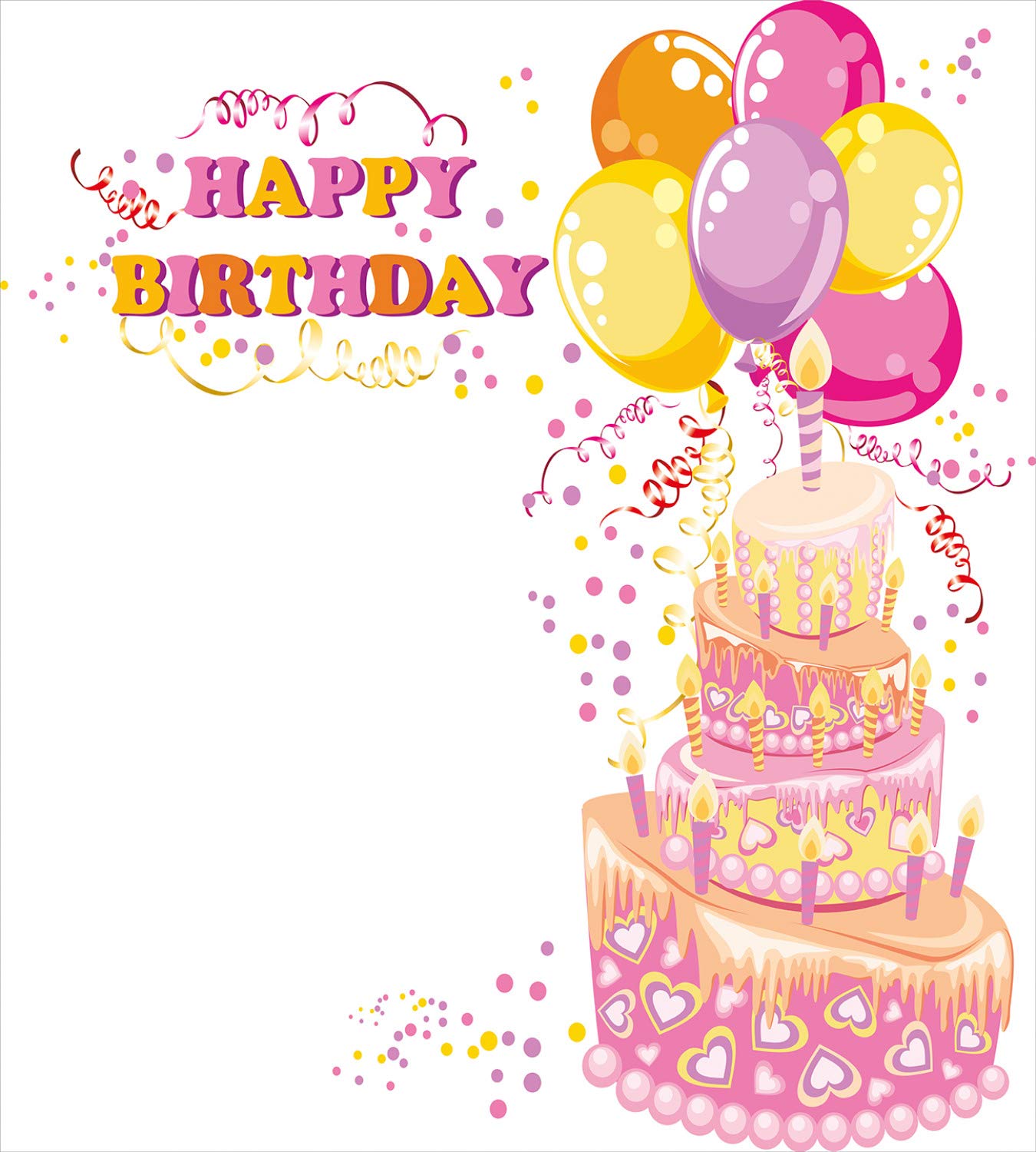 Ambesonne Birthday Party Duvet Cover Set - Queen Size 2 Pack with 2 Duvet Covers & 4 Pillowcases, Celebration Theme with Cake, Candles, Balloons & Hearts Print in Orange & Pink - Perfect for Girls' Birthday Parties, Sleepovers & Themed Bedroom Decor