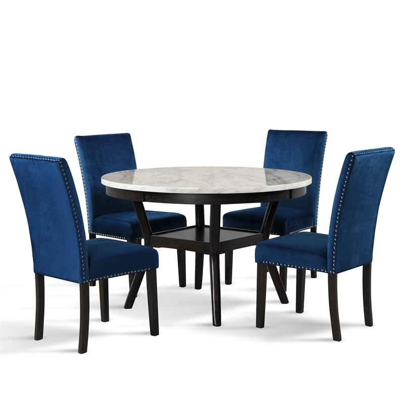 Celeste Faux Marble Round Dining Table 48 Inch - Modern Espresso Finish - Perfect for Small Space Dining Rooms, Kitchen Nooks & Apartment Living