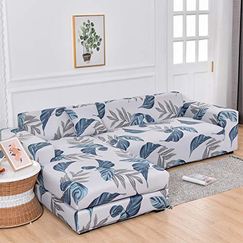 Non-Slip Printed L-Shape Sofa Slipcover with Elastic Bottom - 3-Seater (190-230cm) Stretch Sofa Protector for Living Room, Dustproof Corner Sofa Cover - Perfect for Home Decor & Furniture Protection (DE)