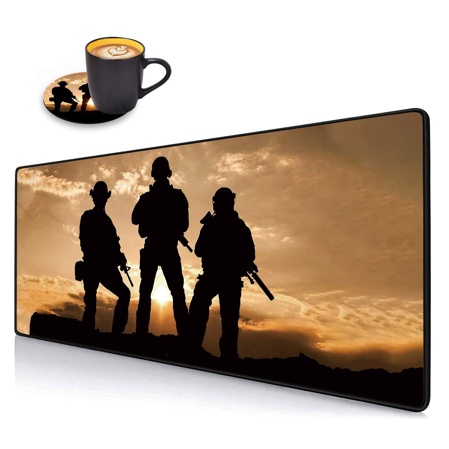 XXL Gaming Mouse Pad with Coasters Set - Stitched Edges, Non-Slip Desk Mat (31.5