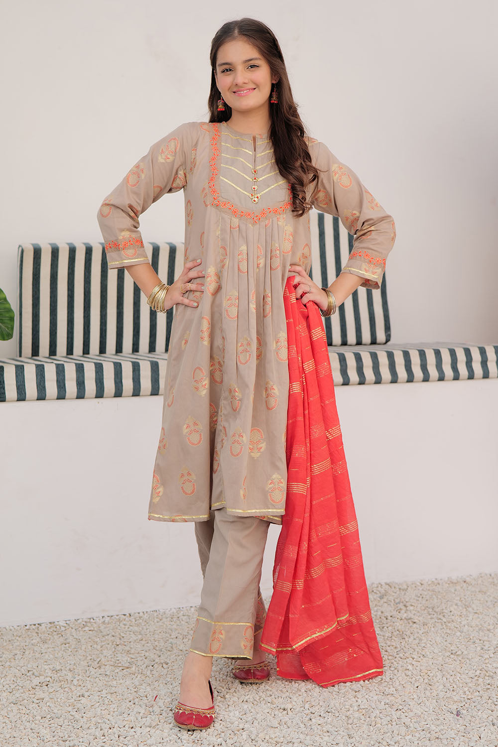 Elegant Cotton Jacquard Beige Stitched Suit for Women | Formal Office Wear & Special Occasion Outfit
