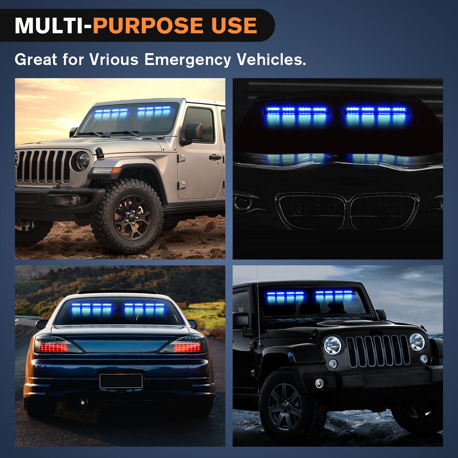32 LED Blue Emergency Dash Strobe Lights with Controller & Suction Cups - High Visibility Warning Lights for Trucks, Police, Security & Emergency Vehicles - Ideal for Roadside Safety & Hazard Alerts