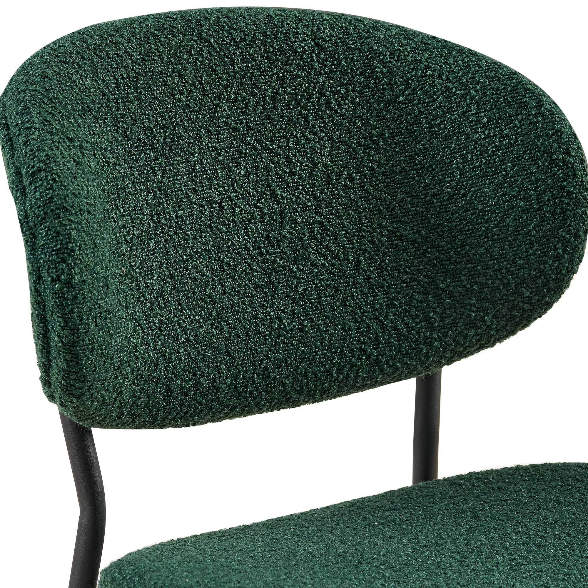 Dark Green Boucle Fabric Dining Chairs Set of 2 - Modern Upholstered Chairs with Sturdy Metal Legs for Dining Room, Kitchen & Living Room | Perfect for Small Spaces, Breakfast Nooks & Contemporary Home Decor