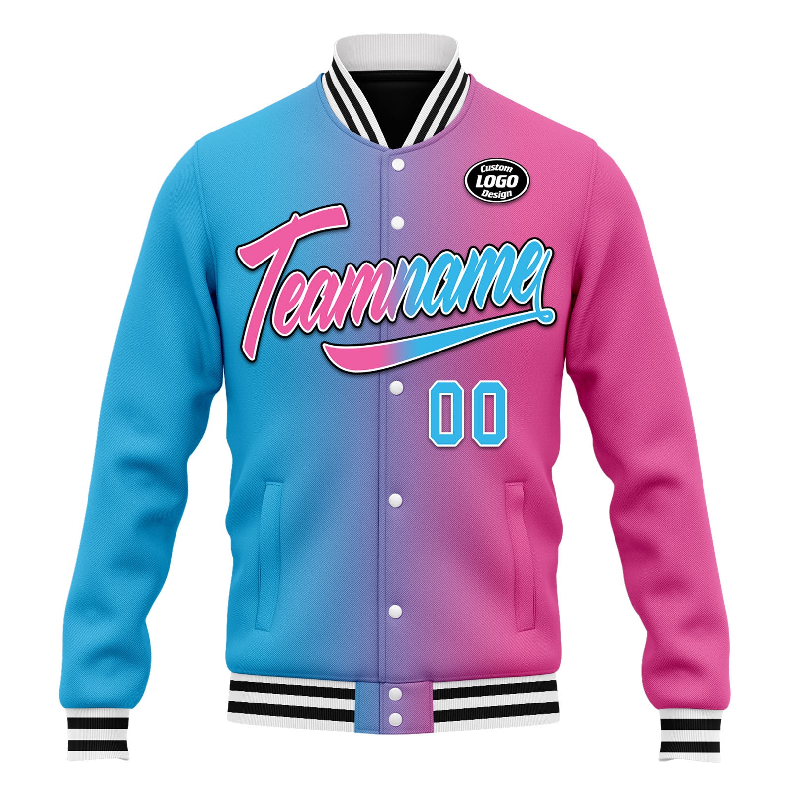 Custom Gradient Fashion Bomber Jacket - Personalized Varsity Letterman Jacket with Full Snap Closure (FZ005 D028015) - Perfect for Casual Wear, Street Style & School Events