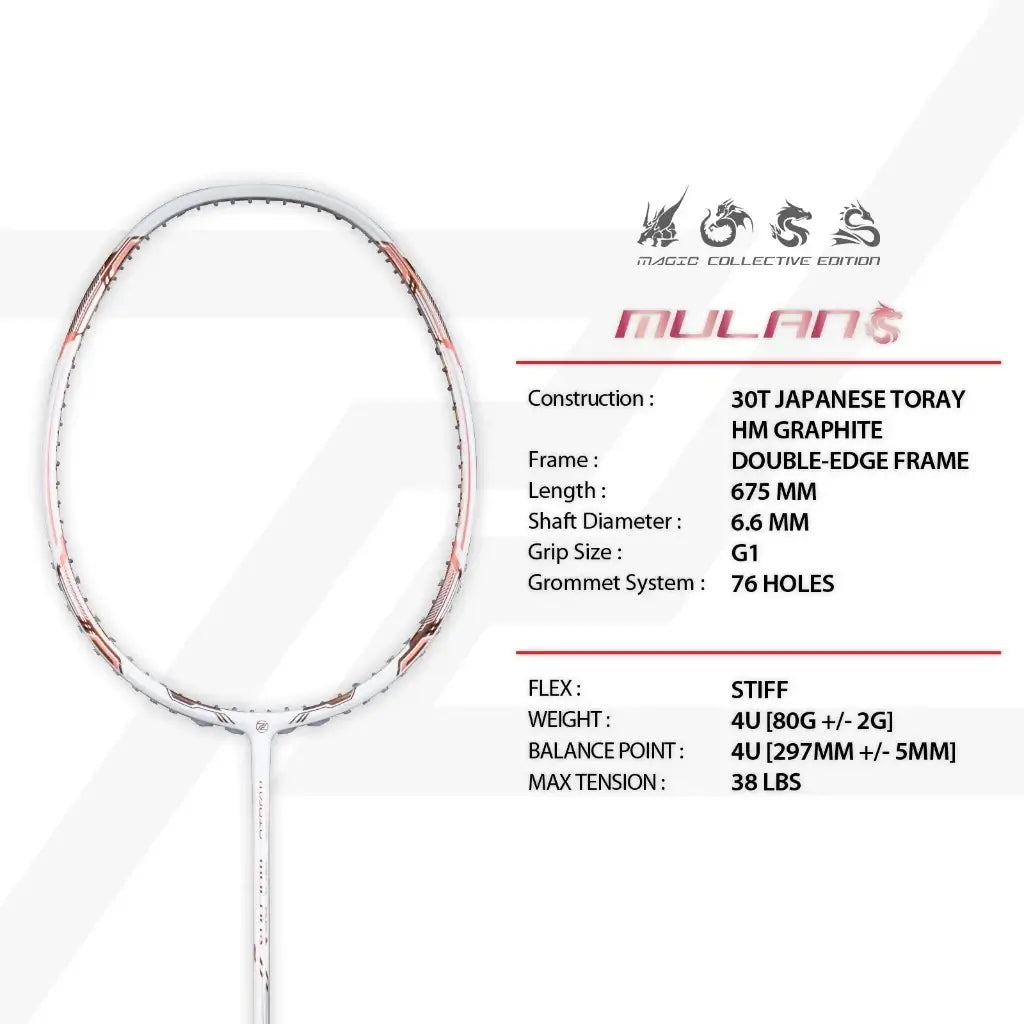 PROTECH Badminton Racket Mulan Dragon Magic Series (Collector's Edition) - Premium Carbon Fiber Badminton Racquet for Professional & Recreational Play - Perfect for Tournaments, Training & Backyard Games