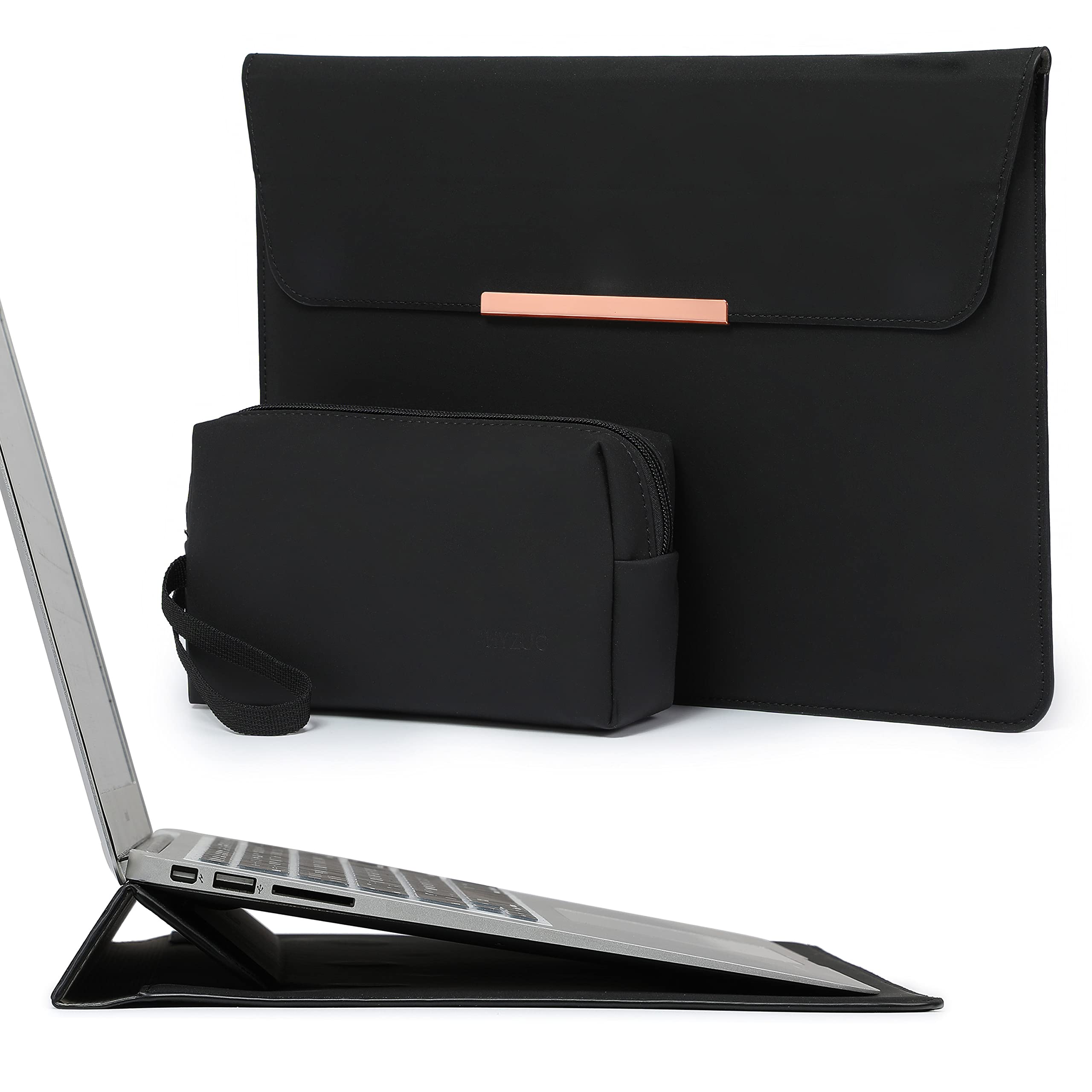 Premium 15-16 Inch Laptop Sleeve with Stand - Compatible with MacBook Pro 16 (2021-2022 M1 Pro/Max A2485, 2019-2020 A2141) & MacBook Pro Retina 15 (2012-2019) - Protective Case with Accessory Bag (Black) - Perfect for Travel, Office & College Use
