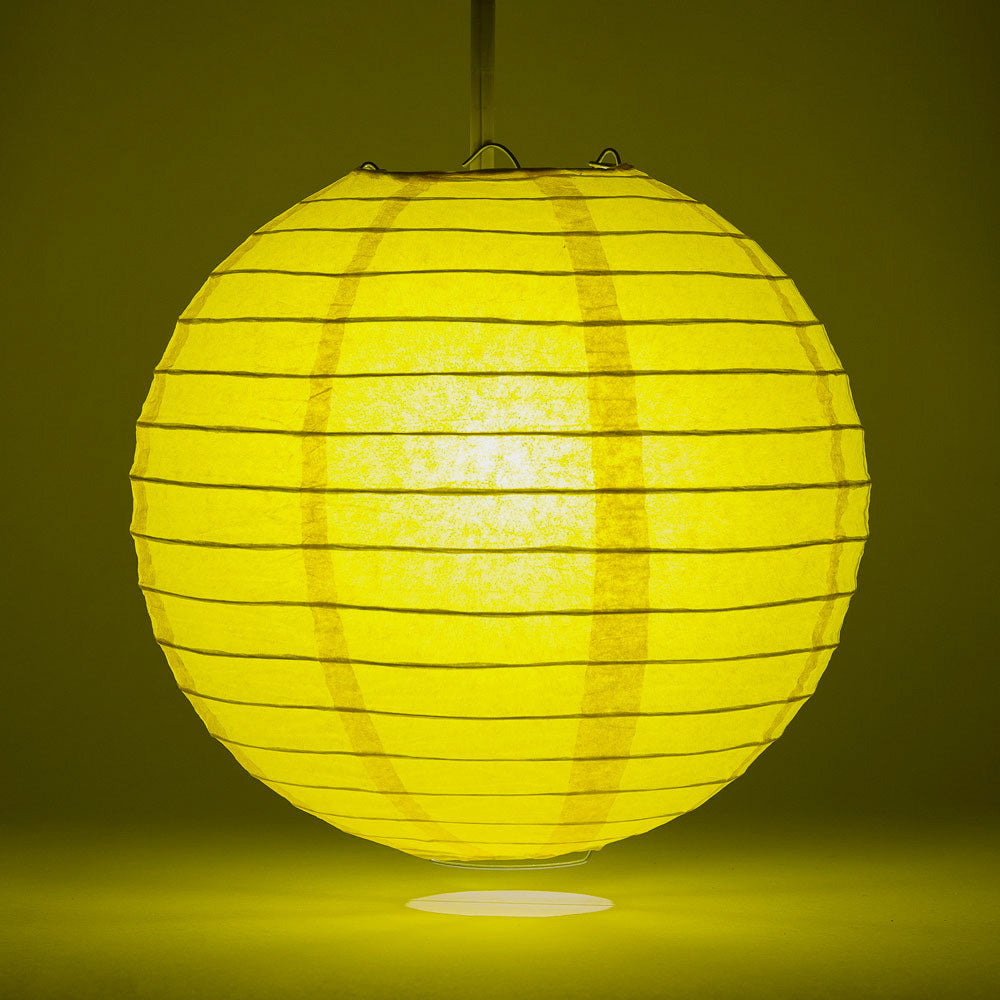 14 Inch Yellow Round Paper Lanterns with Even Ribbing - Chinese Hanging Wedding Decorations & Party Supplies for Indoor/Outdoor Events
