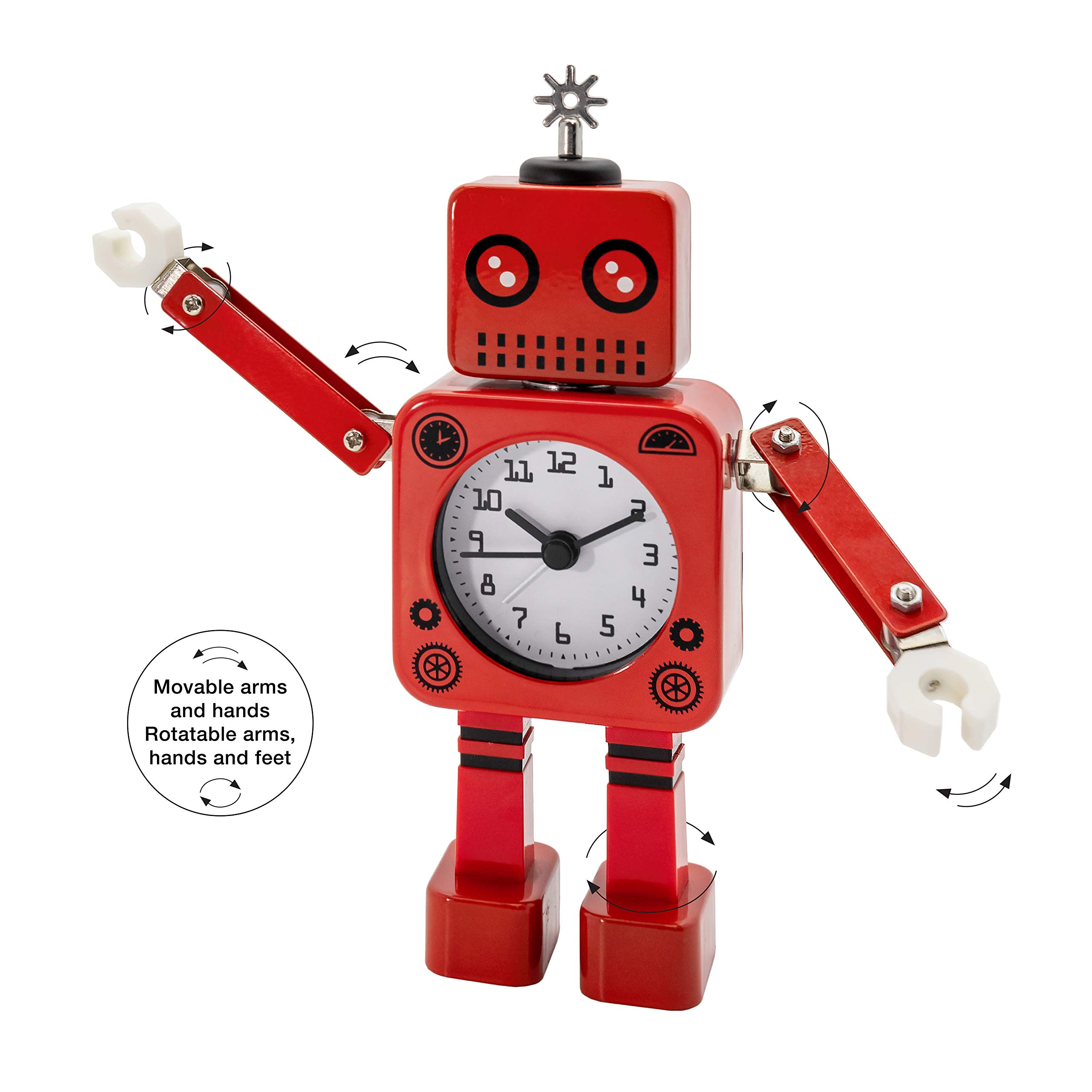 Torre & Tagus Futuristic Red Metal Robot Alarm Clock - Customizable Digital Timepiece for Bedroom, Office & Kids Room | Smart LED Display with Snooze Function