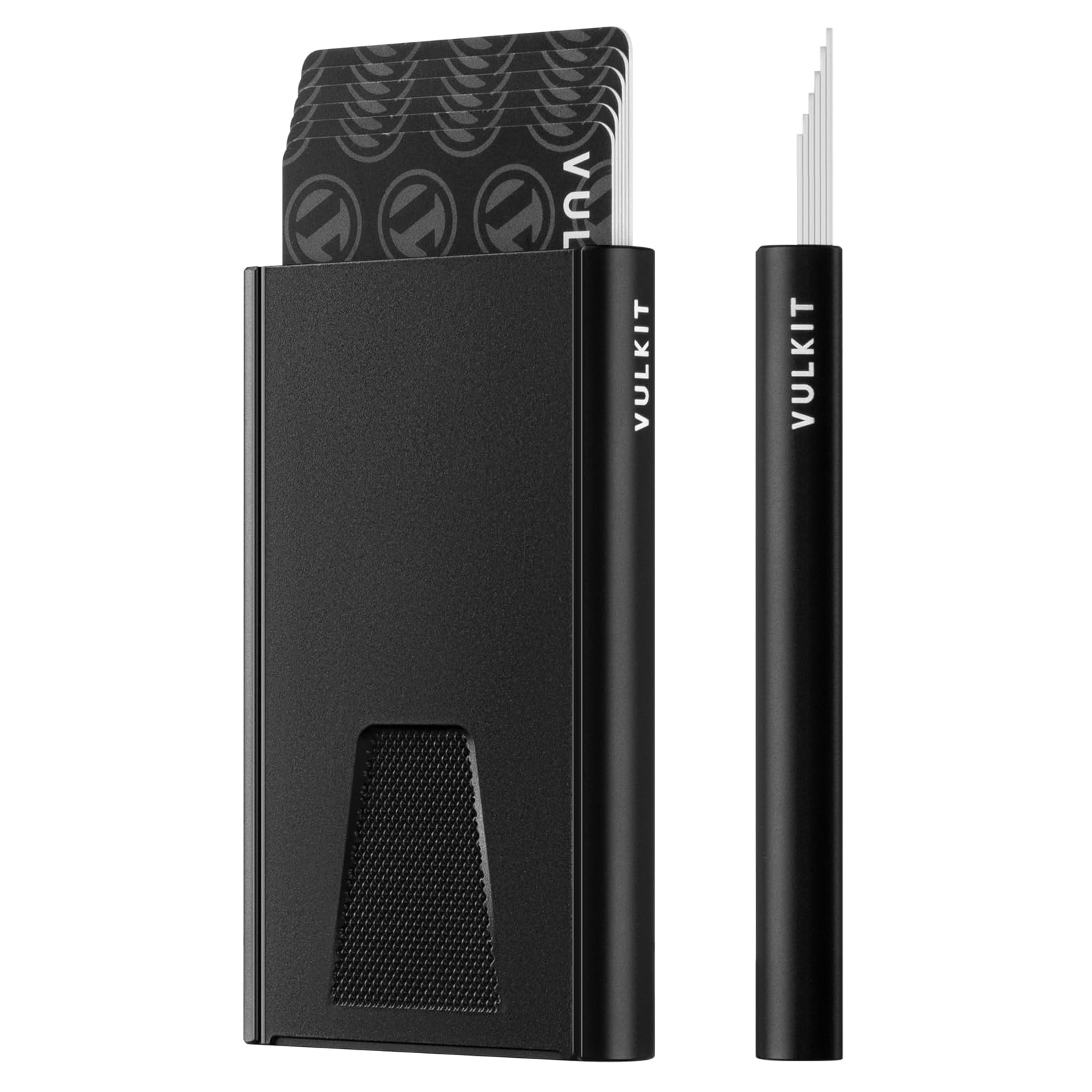 VULKIT Slim Minimalist Aluminum RFID Blocking Card Wallet - Pop Up Credit Card Holder for Men & Women, Black | Perfect for Travel, Business & Everyday Use