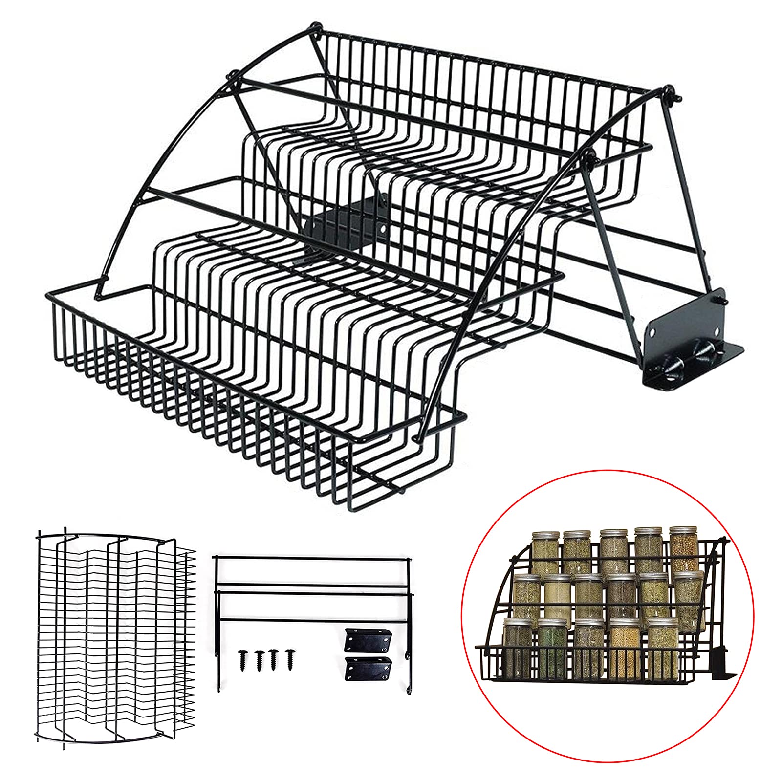YIYIBYUS Expandable 3-Tier Kitchen Organizer - Space Saving Metal Pantry Shelf for Spices, Jars & Condiments - Retractable Storage Rack for Small Kitchens, Countertops & Cabinets - Perfect for Organizing Spices, Baking Supplies & Kitchen Essentials