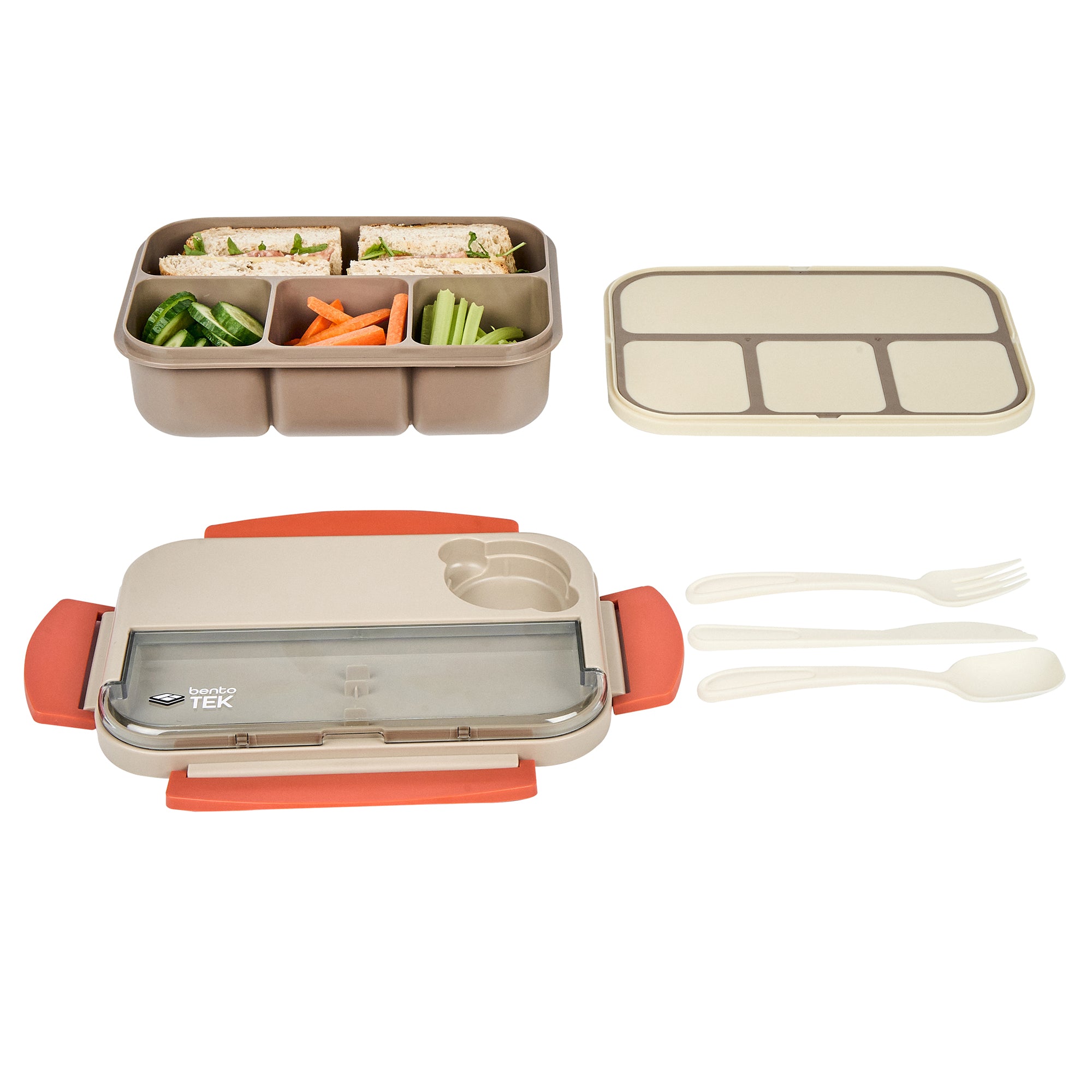 Bento Tek 44 oz BPA-Free Microwave Safe Lunch Box Set with Utensils - Brown & Orange Insulated Food Container (9x6.5x3.25 Inches) - 10 Pack for School, Office & Picnic Meals