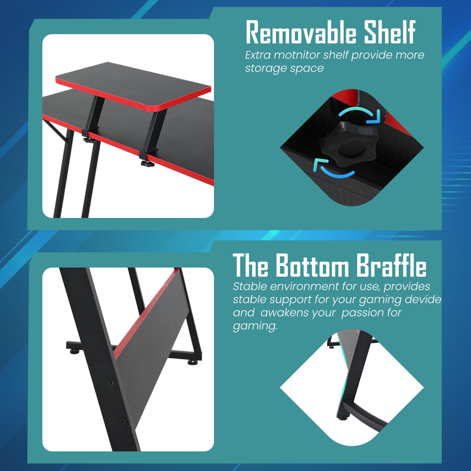Premium L-Shaped Gaming Desk with Carbon Fiber Surface - Large Monitor Stand Corner Computer Desk for Home Office, Gaming & Study - Black (Ideal for Multi-Monitor Setup & Ergonomic Workspace)